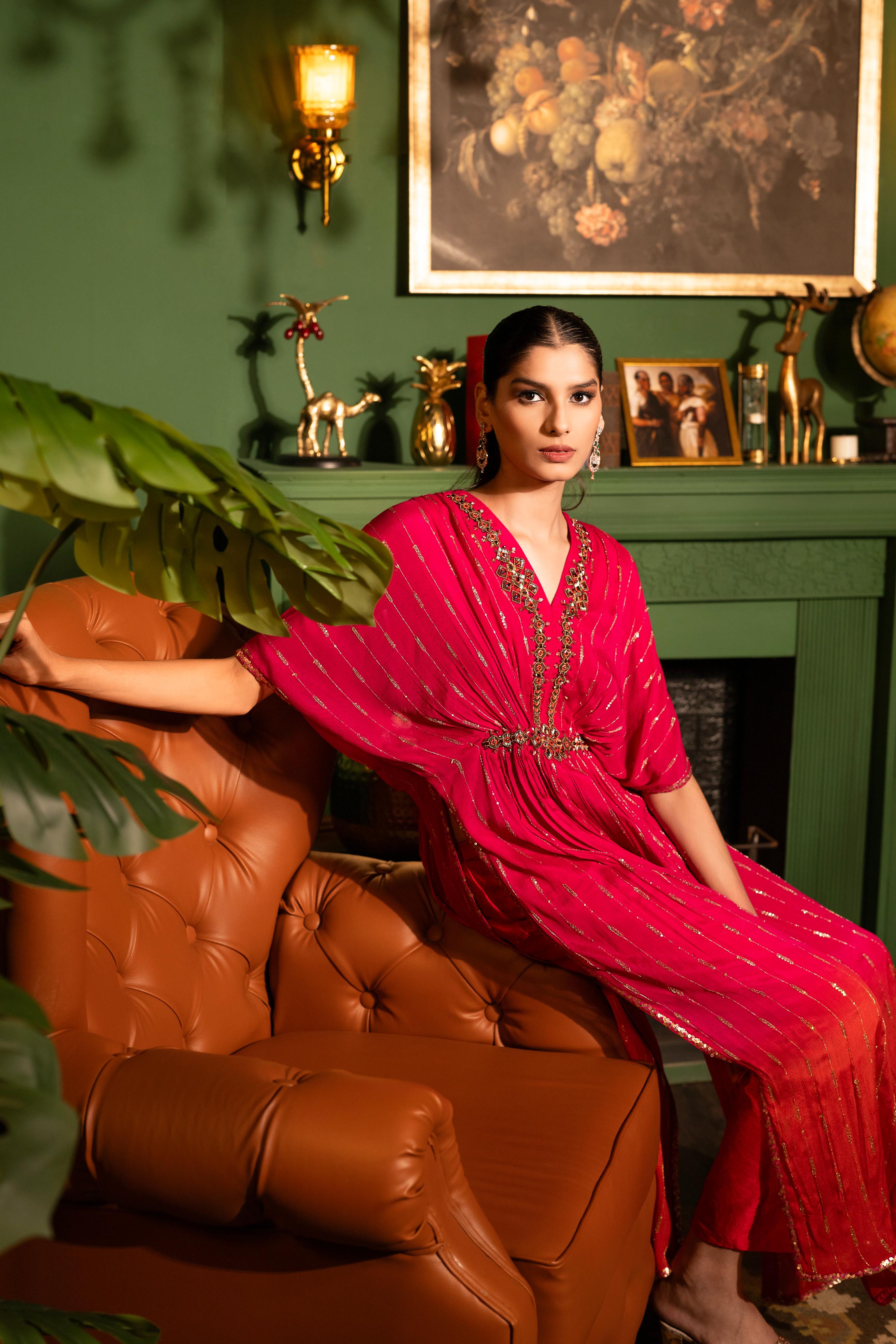 Rani Pink Ombre Dyed Premium Silk Pants Set
