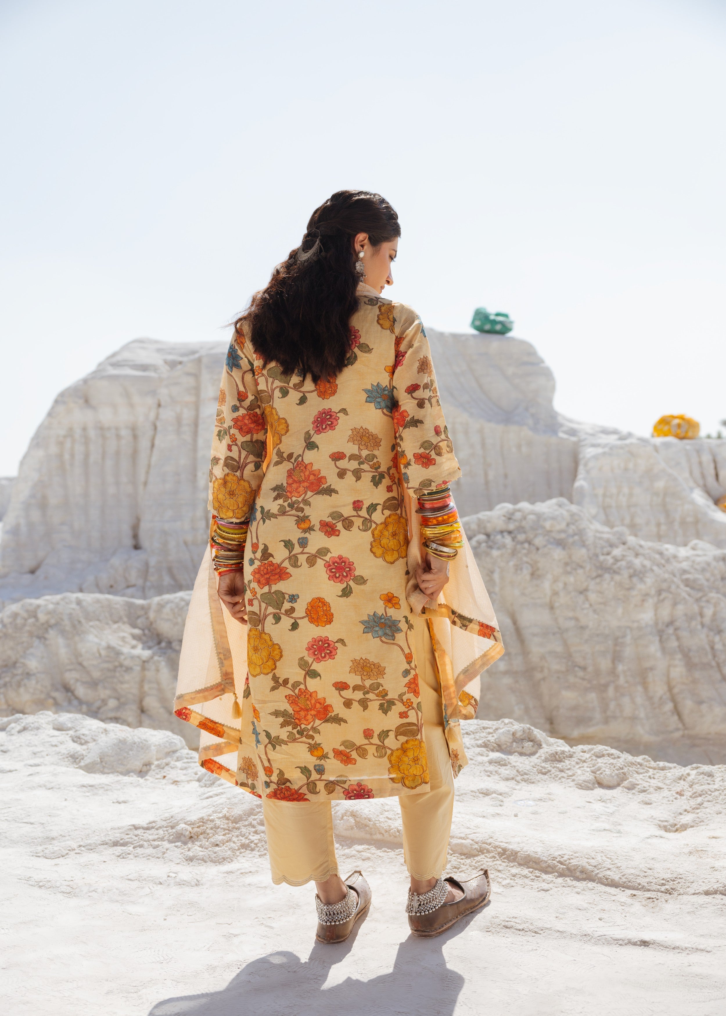 Beige Printed Premium Linen Pant Set