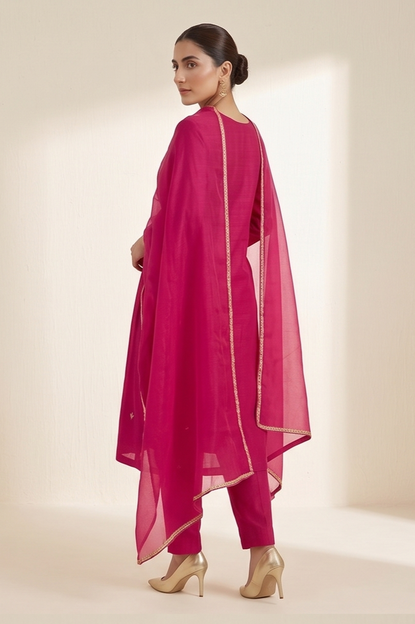 Bright Pink Embroidered Suit Set