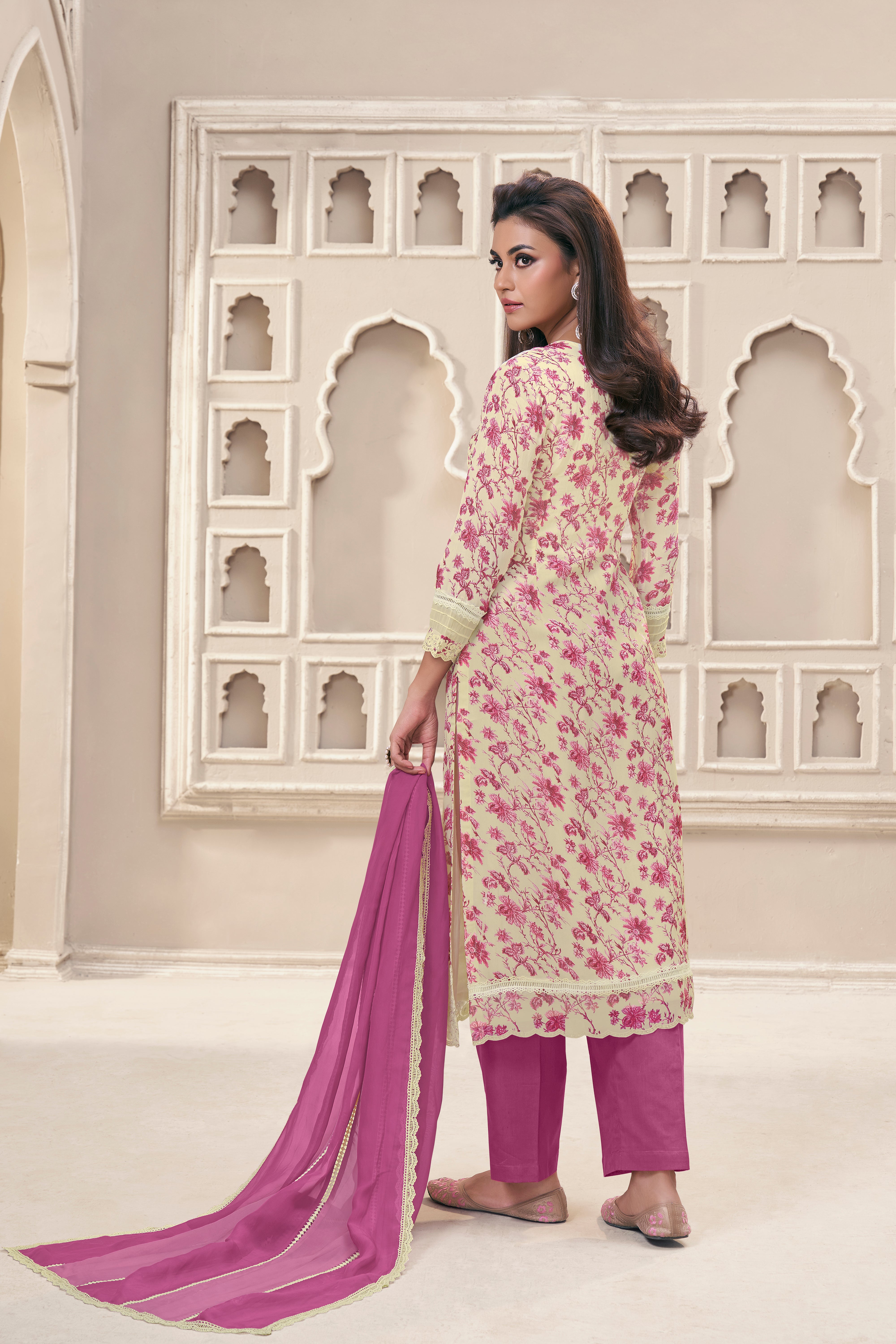 Pink Floral Organza Silk Kurta & Pant Set