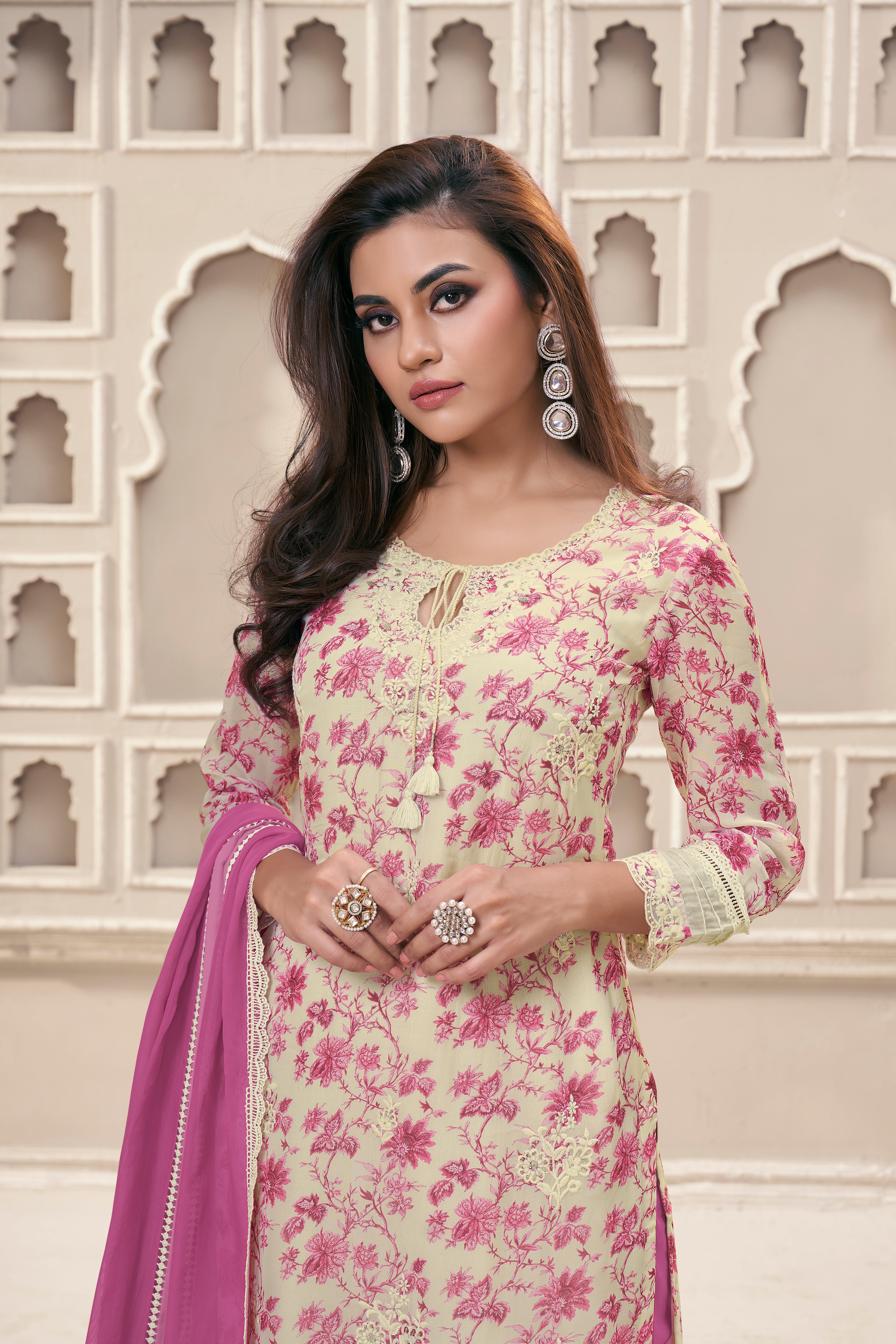 Pink Floral Organza Silk Kurta & Pant Set
