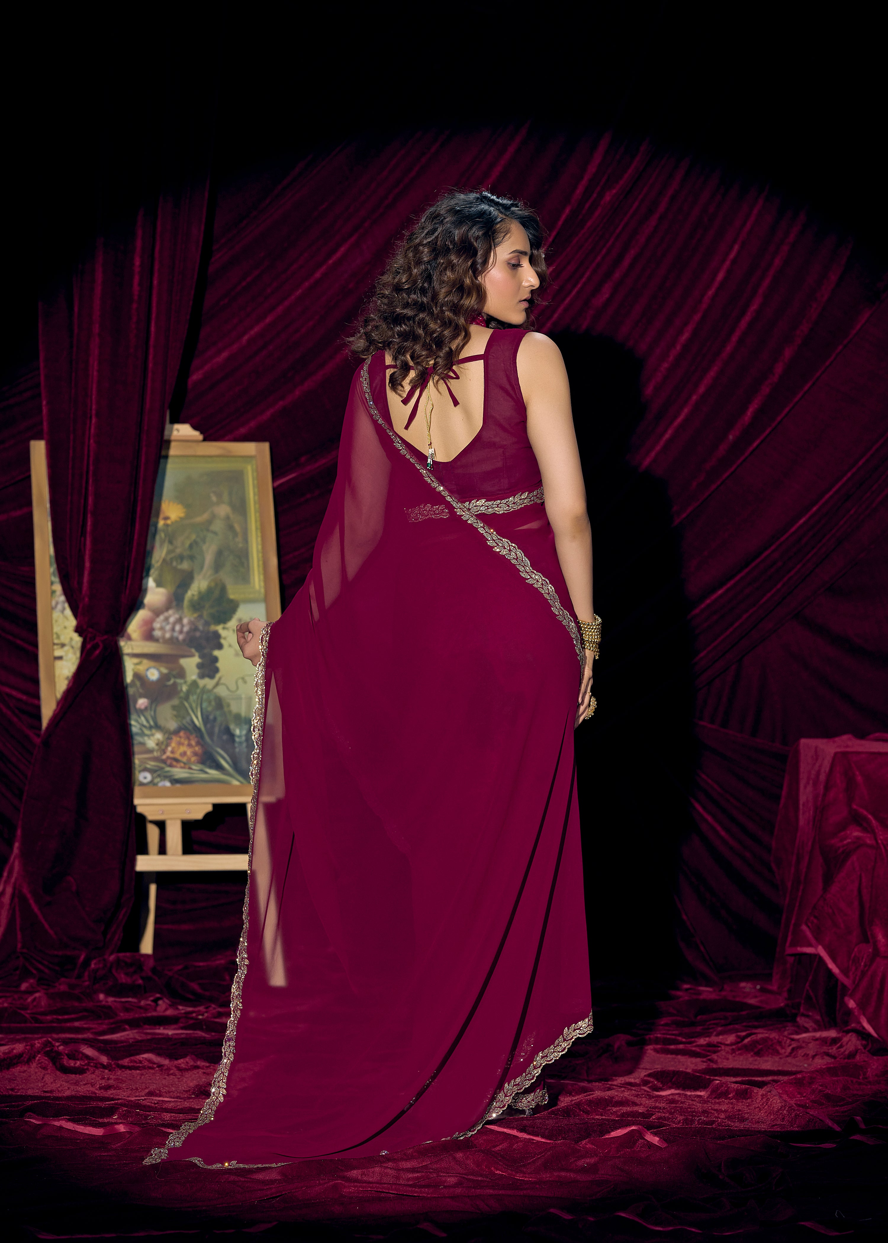 Berry Magenta Embellished Georgette Saree