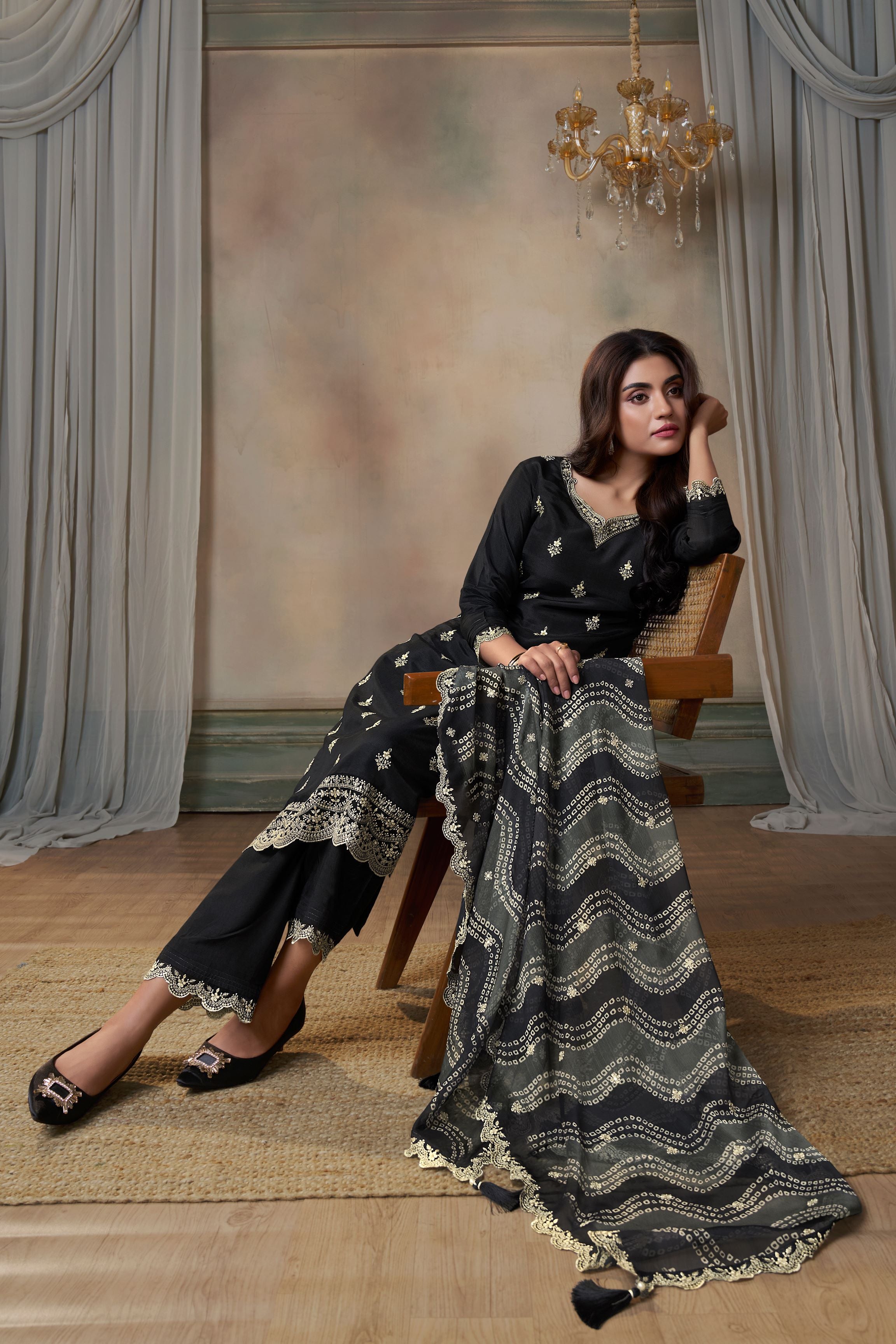 Black Dola Silk Kurta & Pant Set