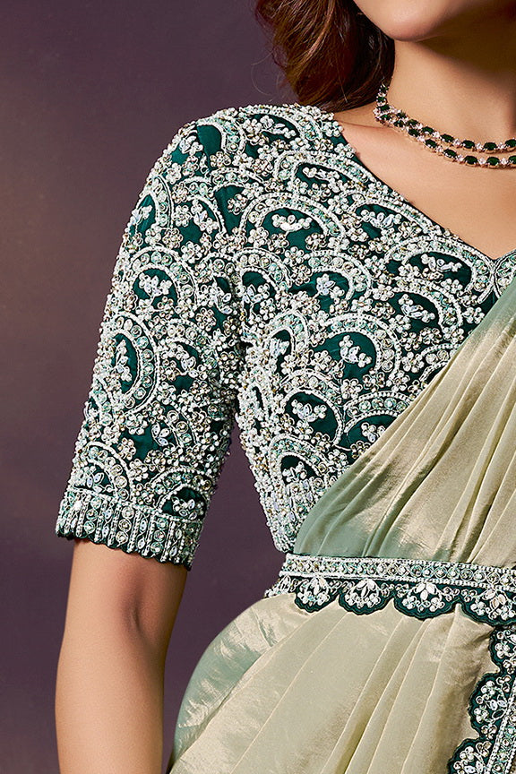 Sage Green Dual Tone Embellished Premium Silk Saree