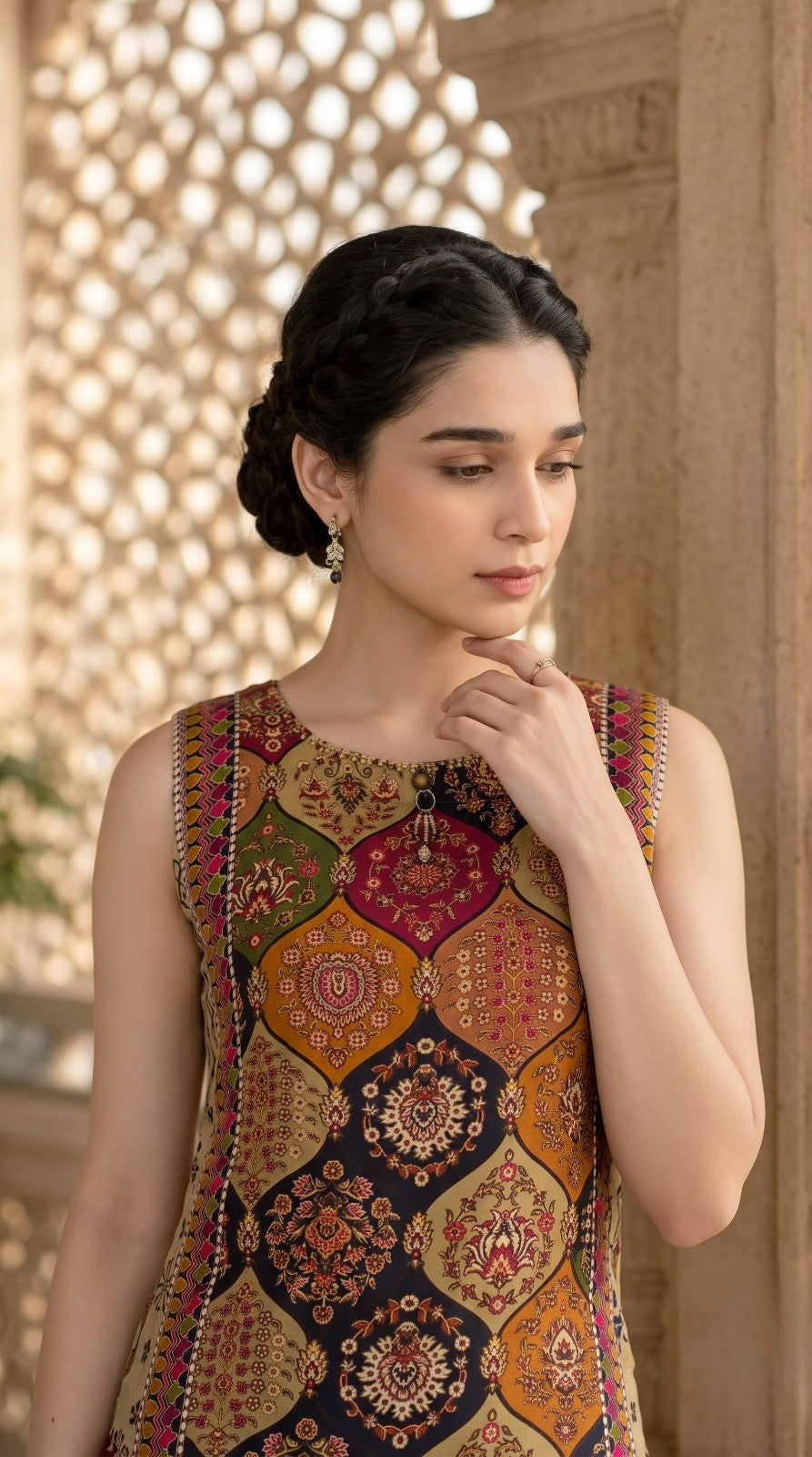 Maroon & Multi-Print Embellished Crepe Silk Co-ord Set
