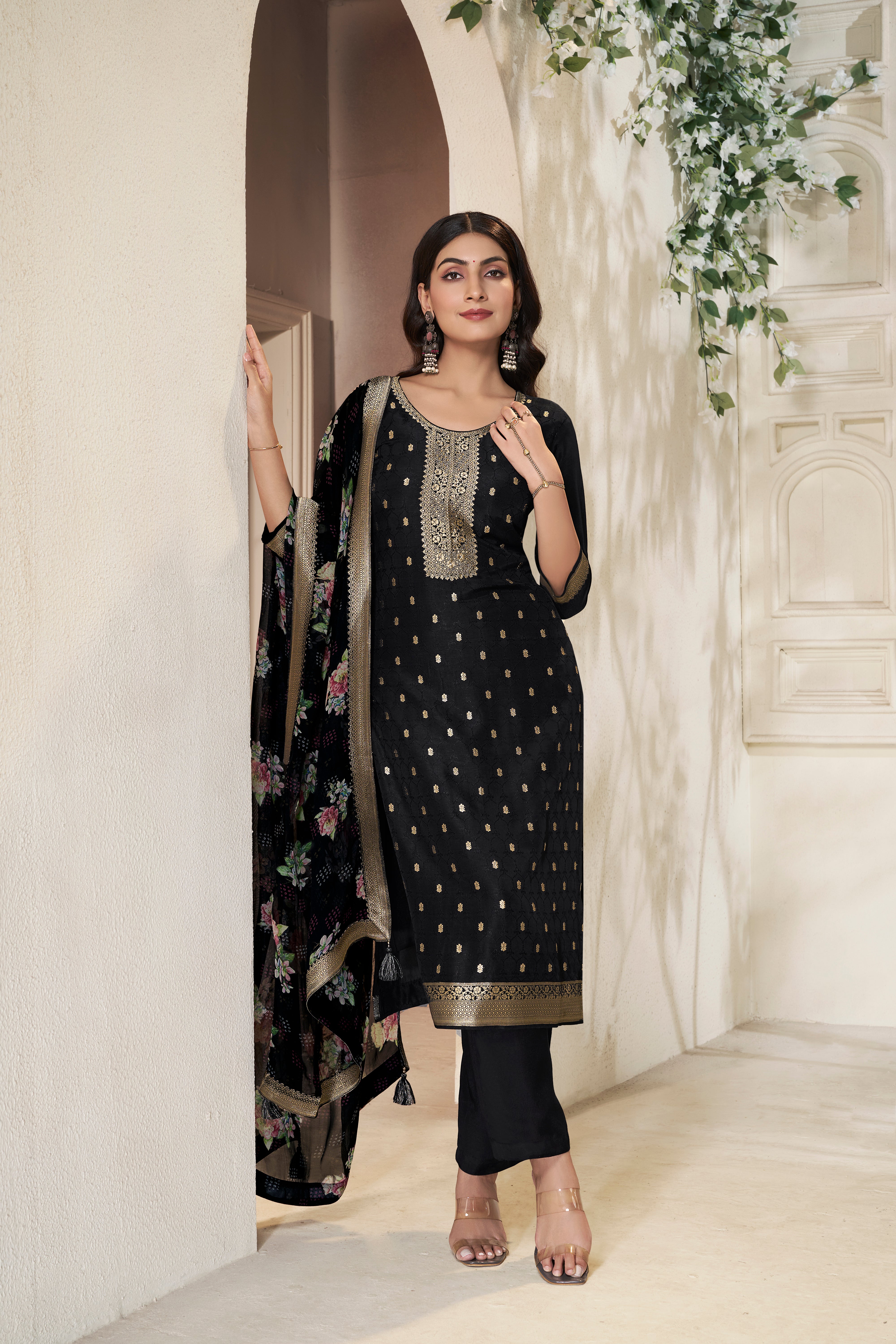 Cosmic Black Dola Silk Kurta & Pant Set