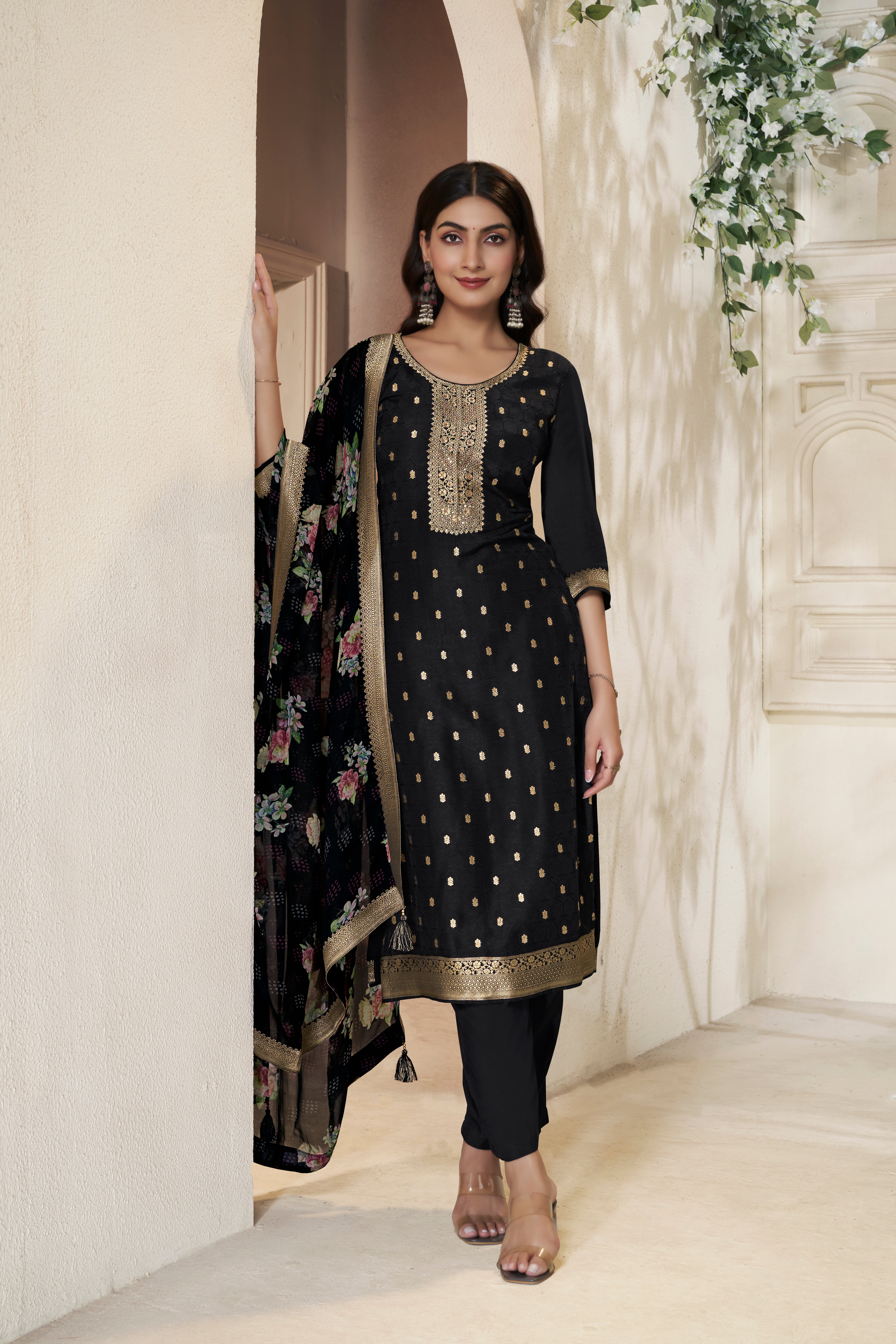 Cosmic Black Dola Silk Kurta & Pant Set