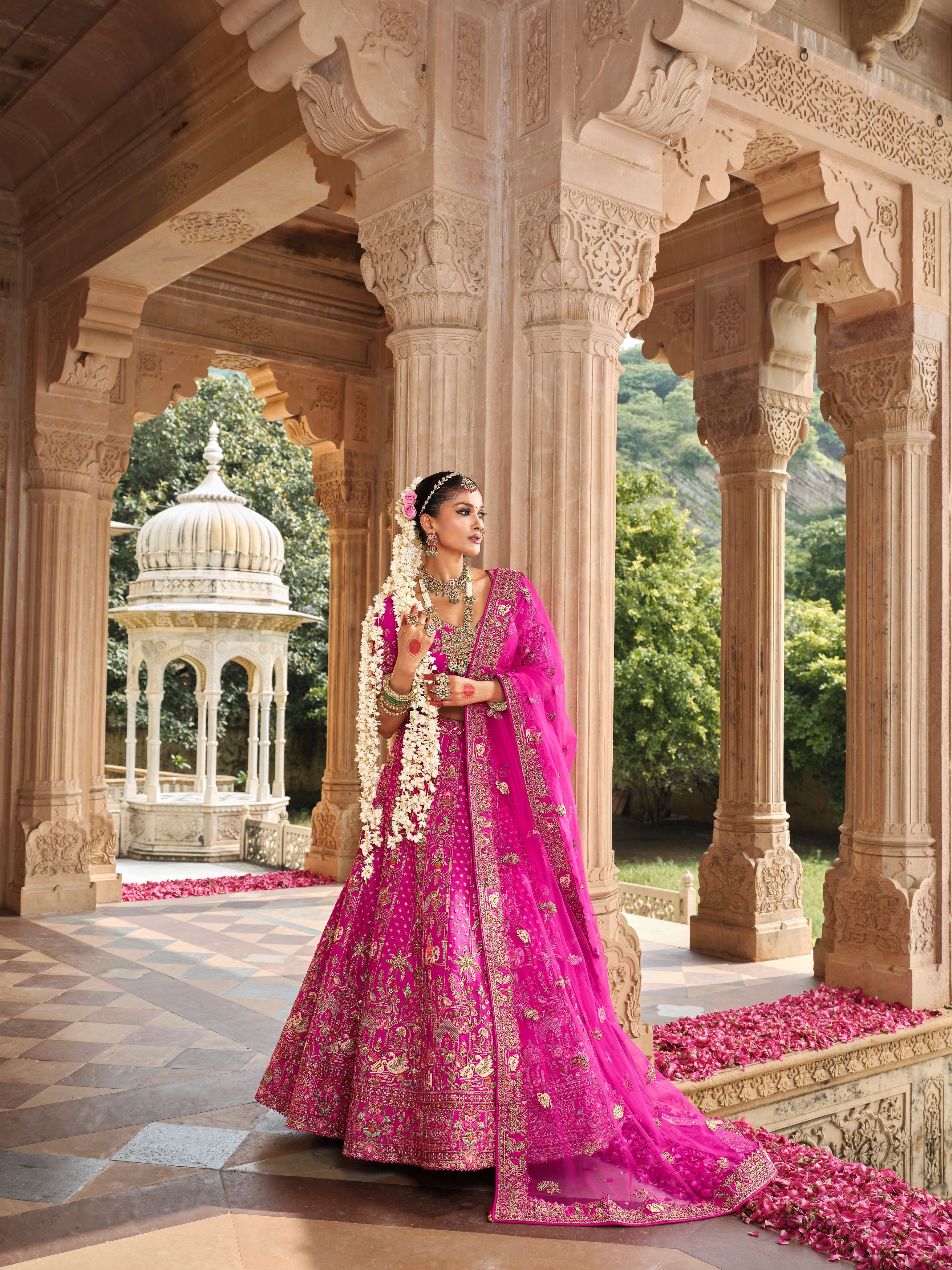 Ruby Pink Embellished Premium Silk Bridal Lehenga Set
