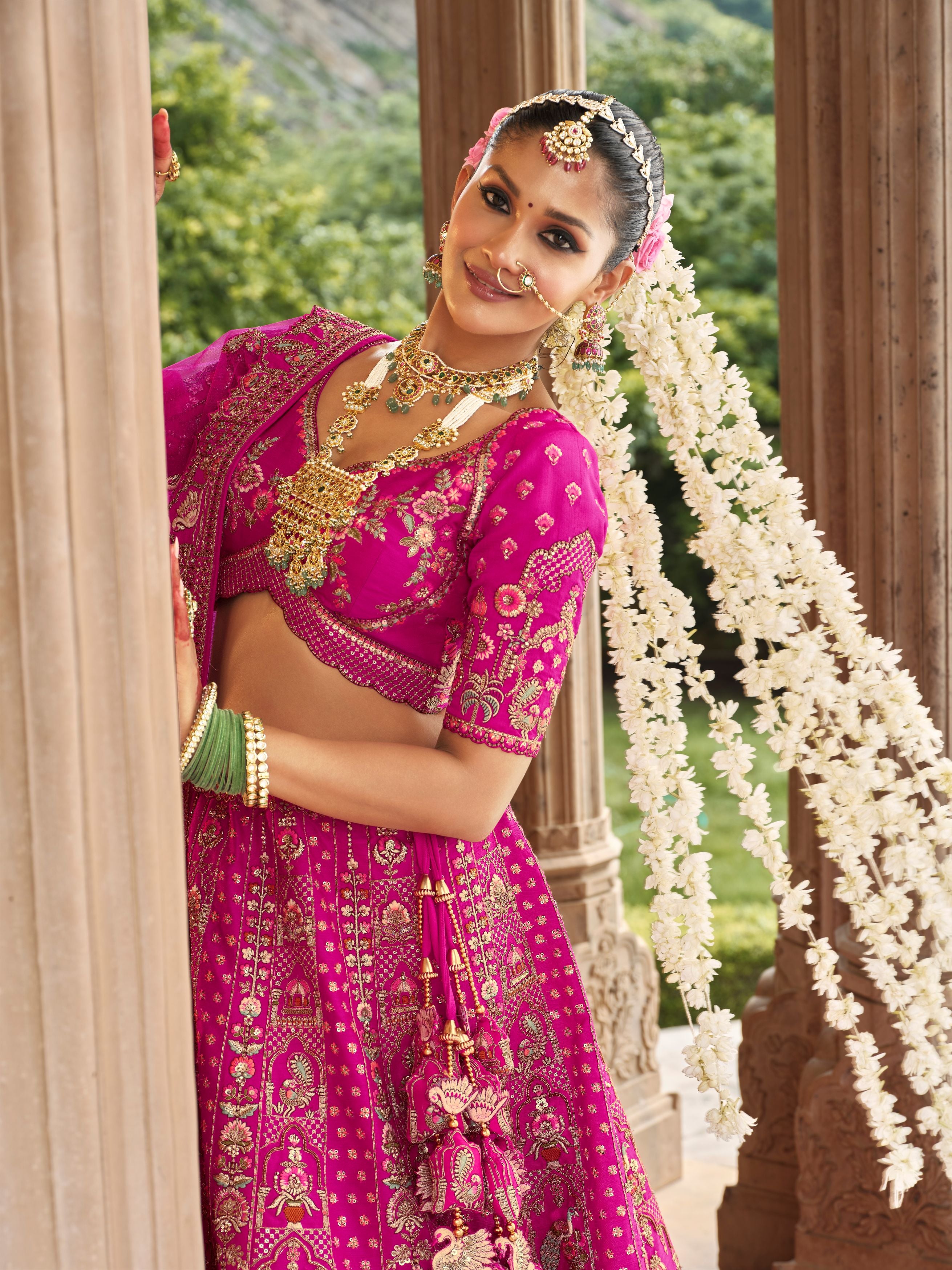 Ruby Pink Embellished Premium Silk Bridal Lehenga Set