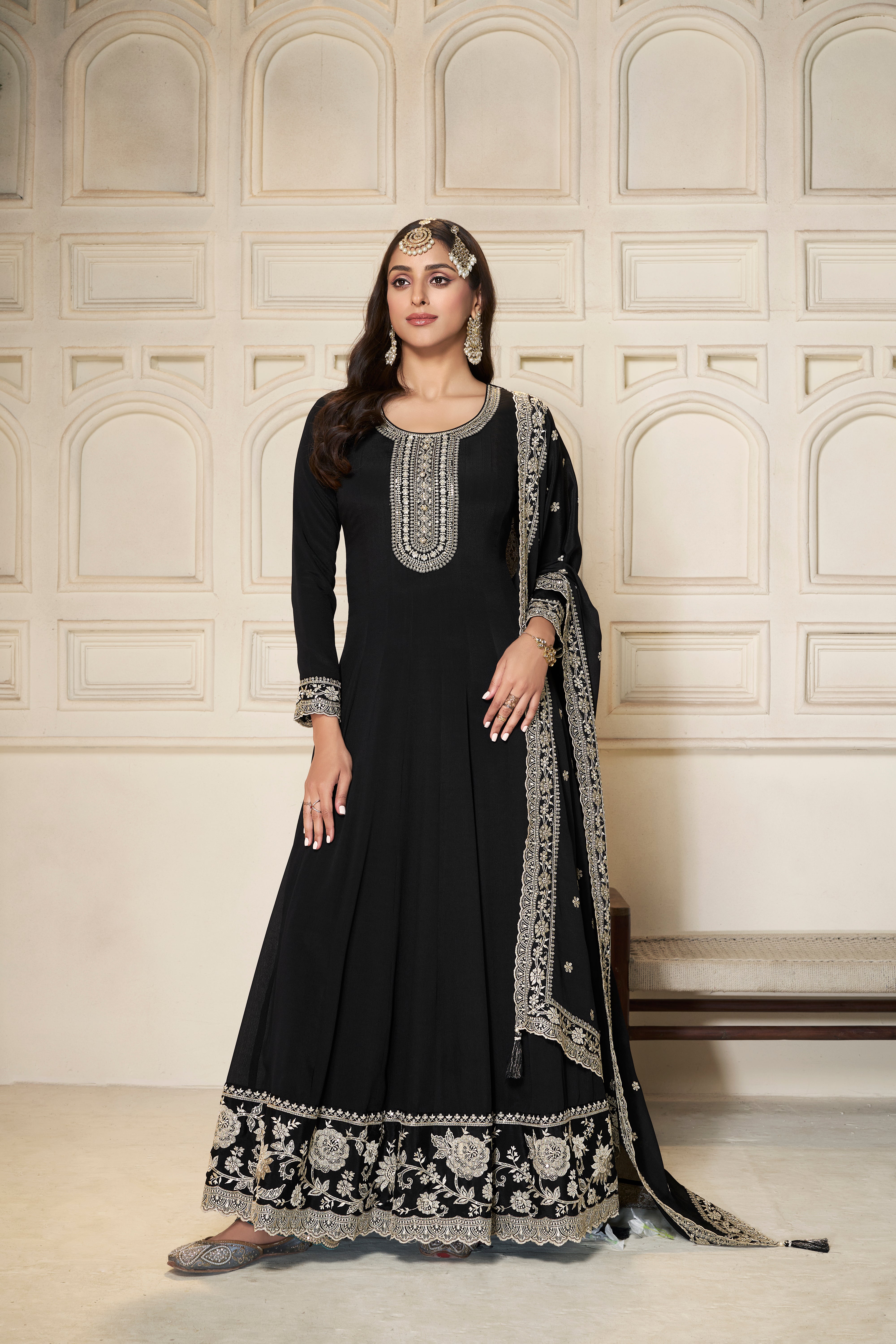 Black Embroidered Anarkali Set