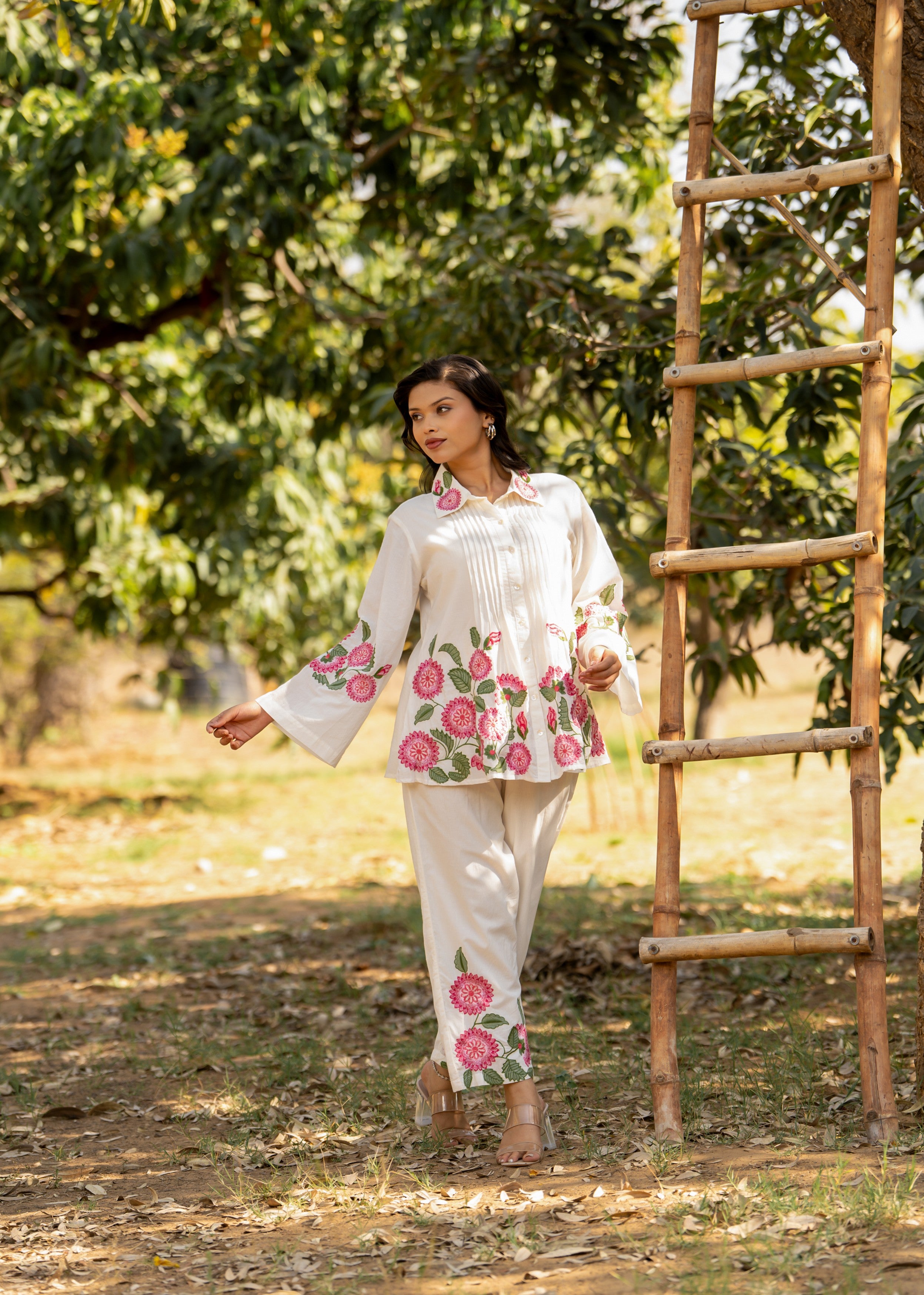 Crisp White Embroidered Cotton Co-Ord Set