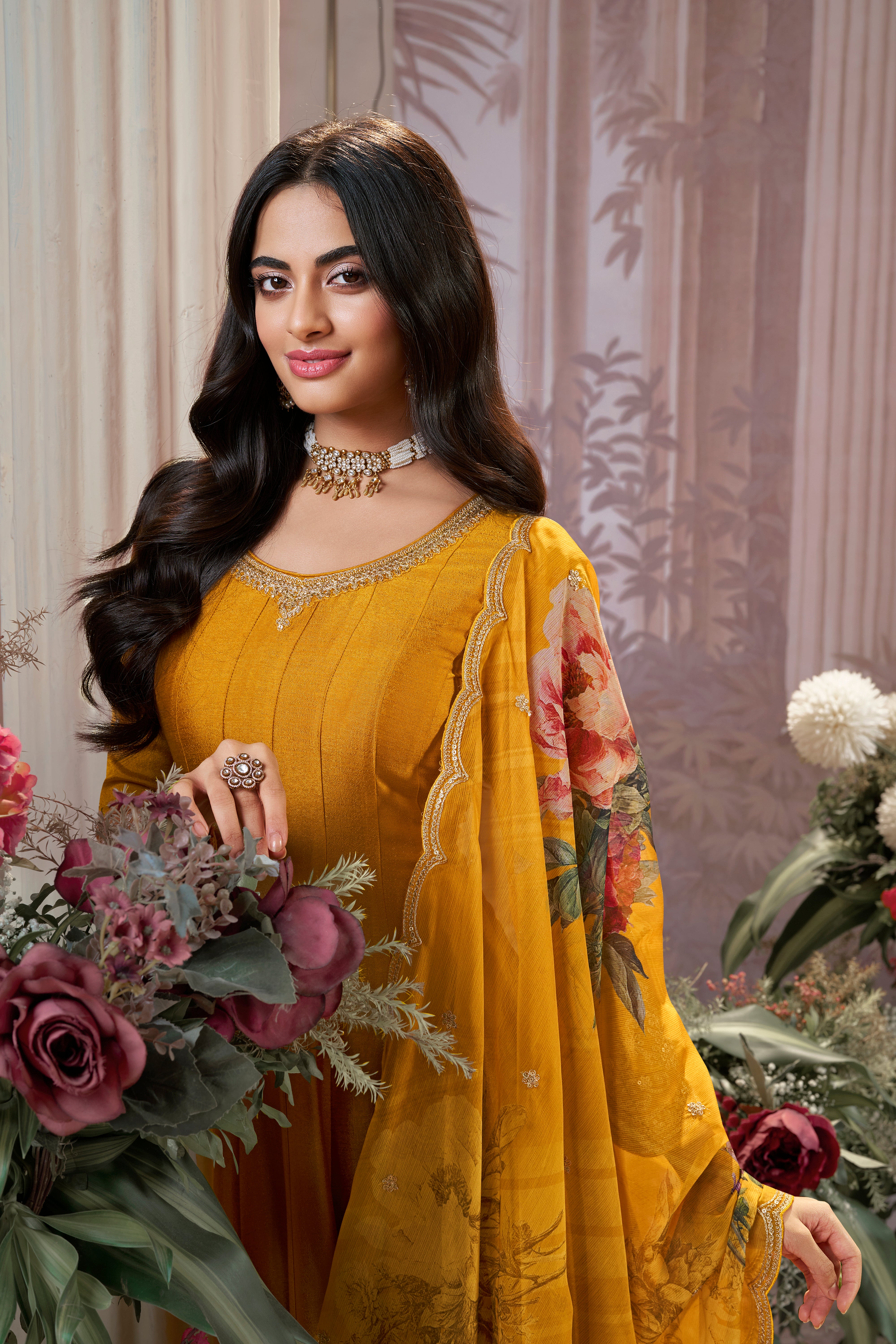 Mustard Embellished Pants Set