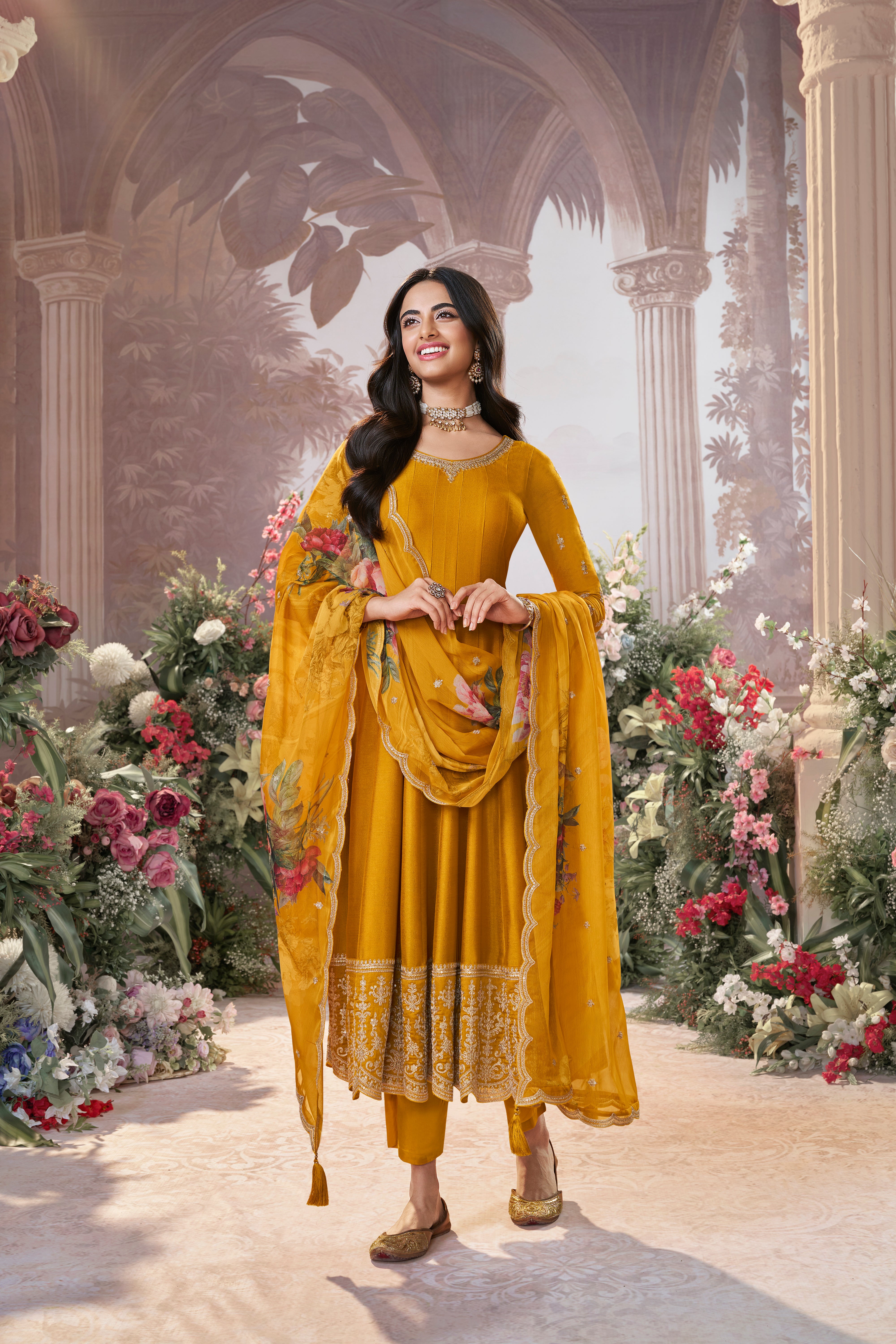 Mustard Embellished Pants Set