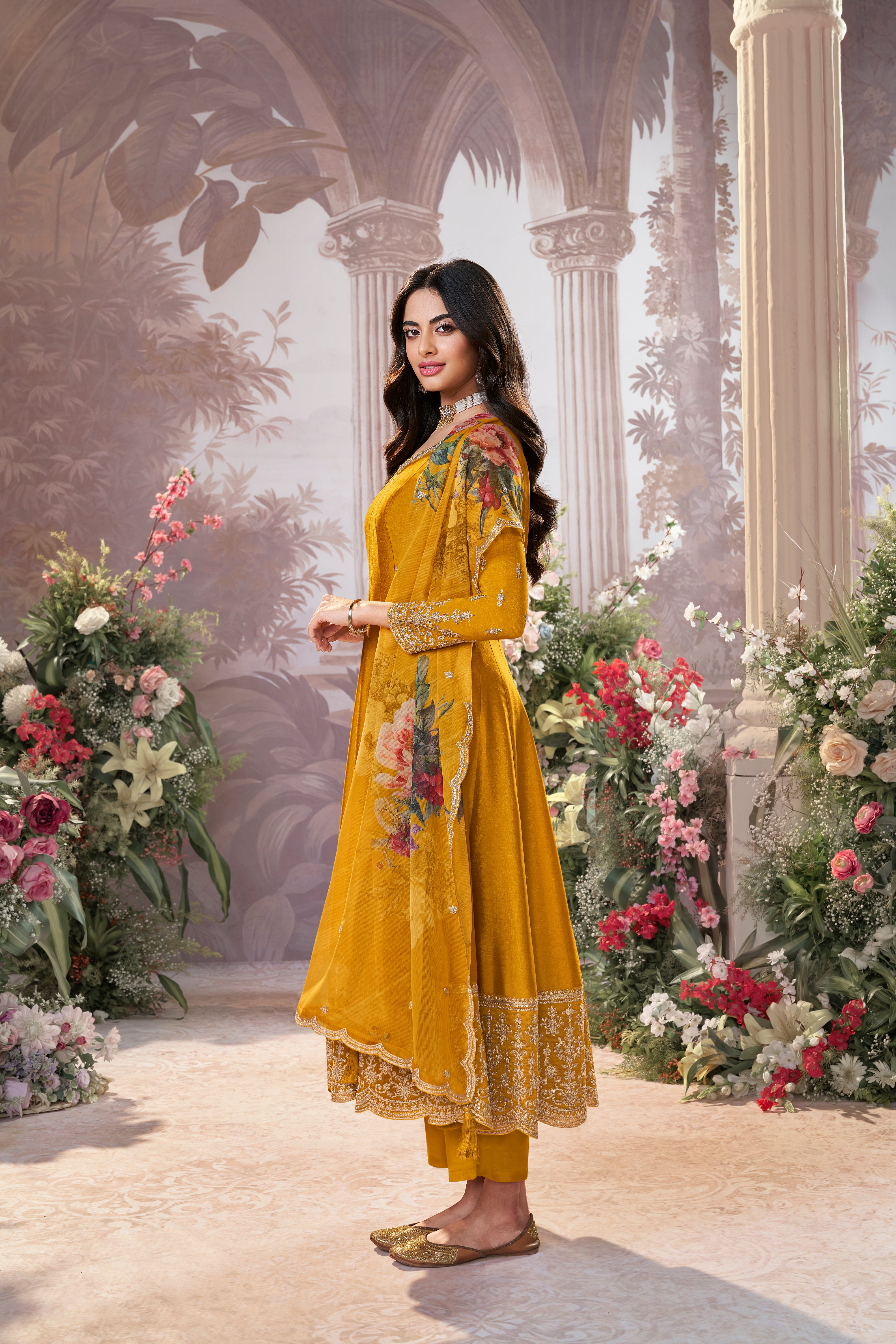 Mustard Embellished Pants Set