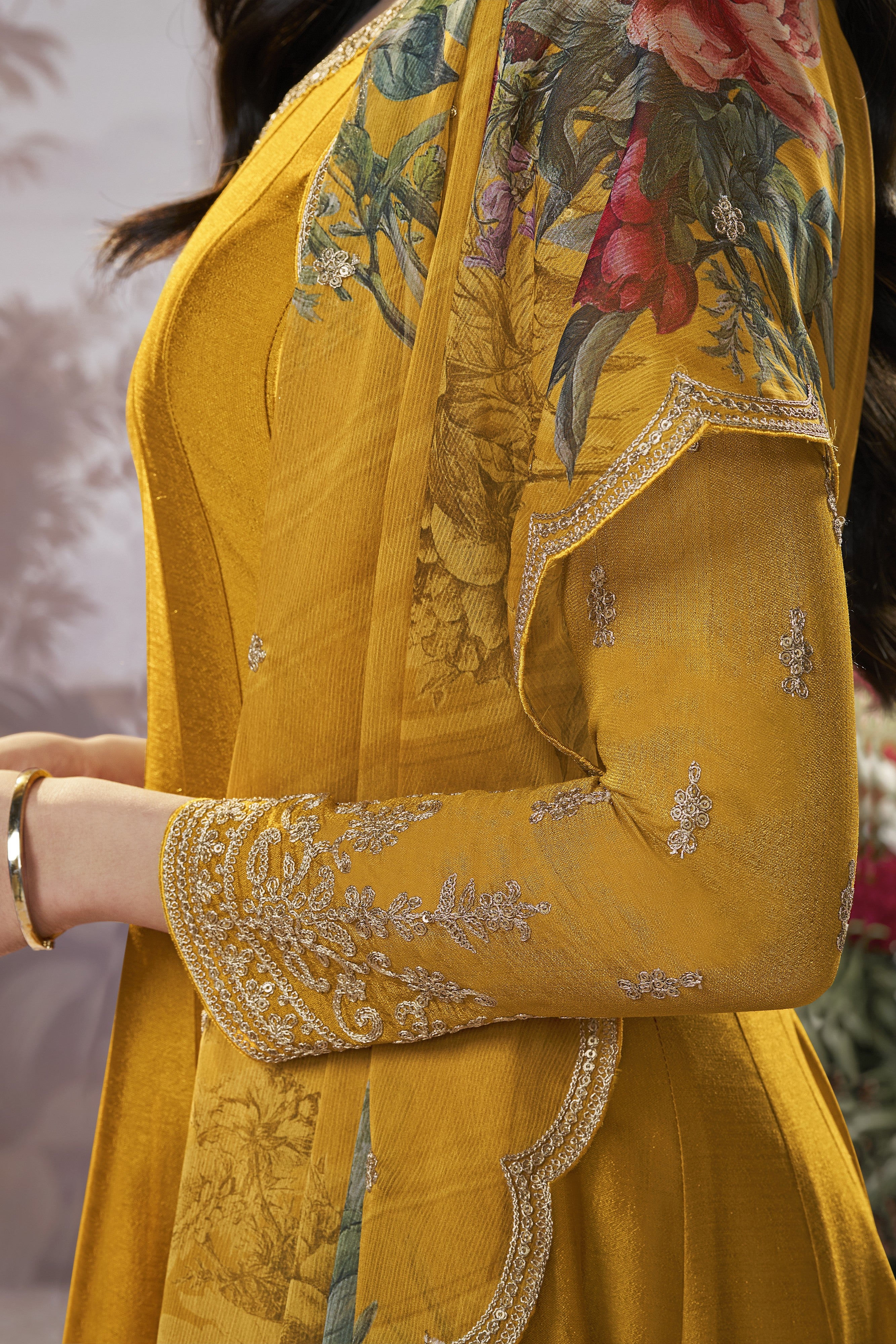 Mustard Embellished Pants Set