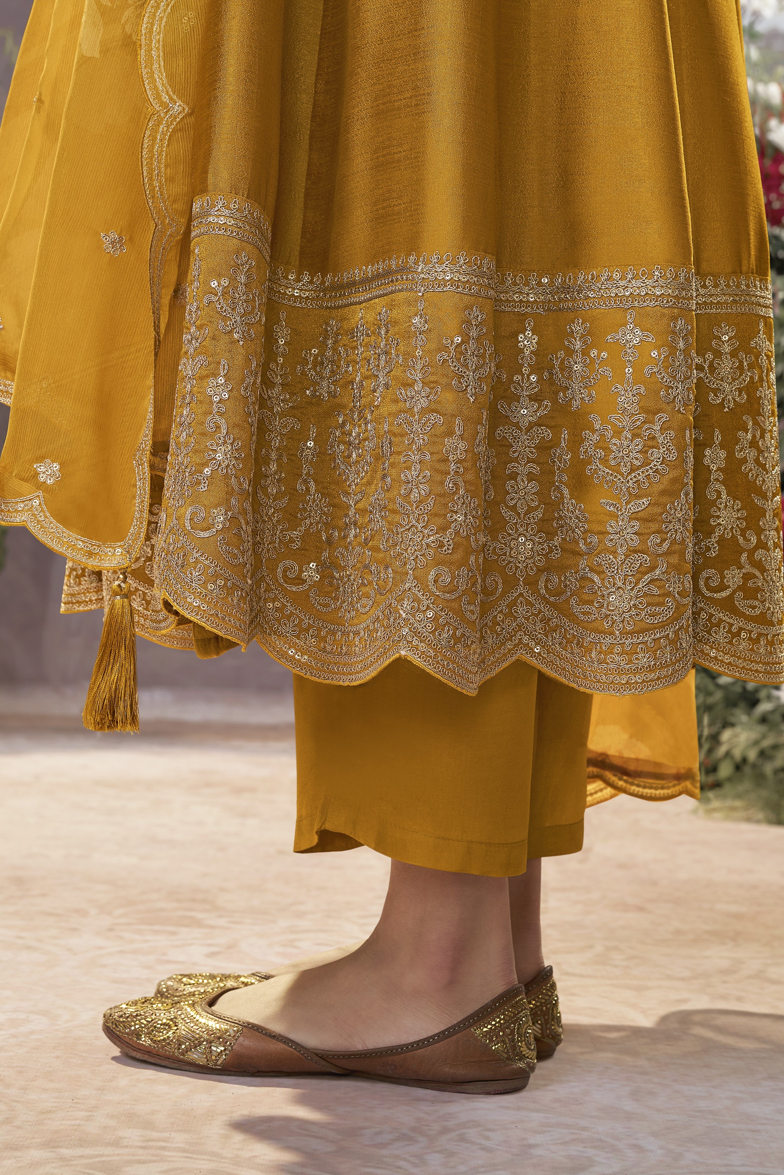 Mustard Embellished Pants Set