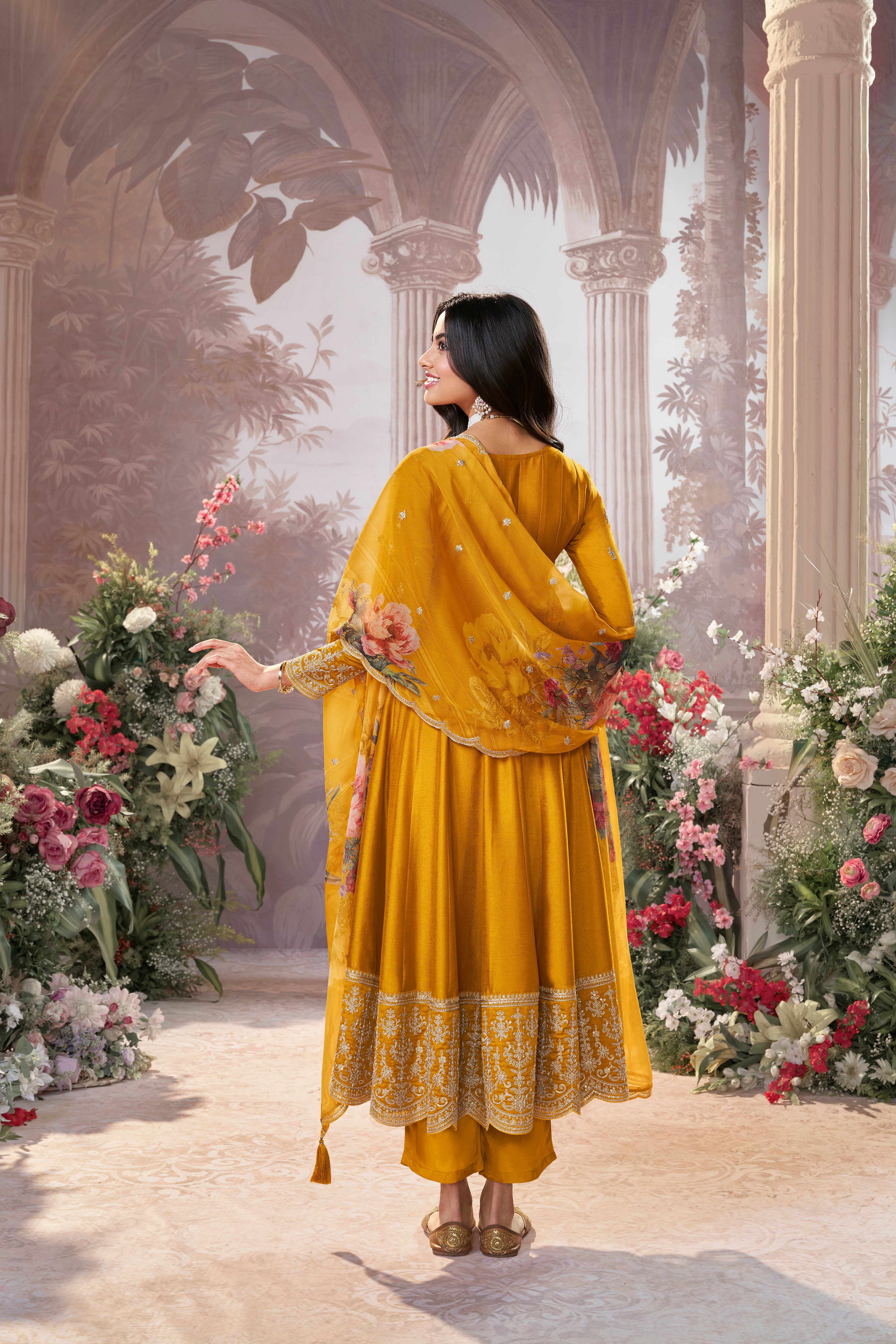 Mustard Embellished Pants Set