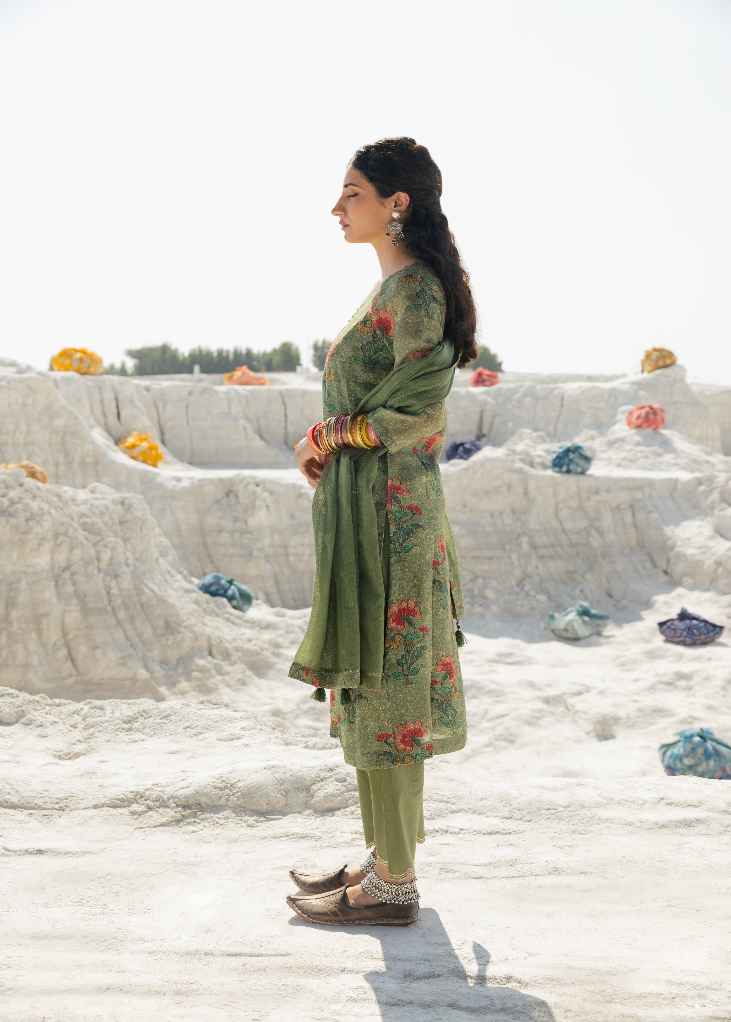 Green Printed Premium Linen Pant Set