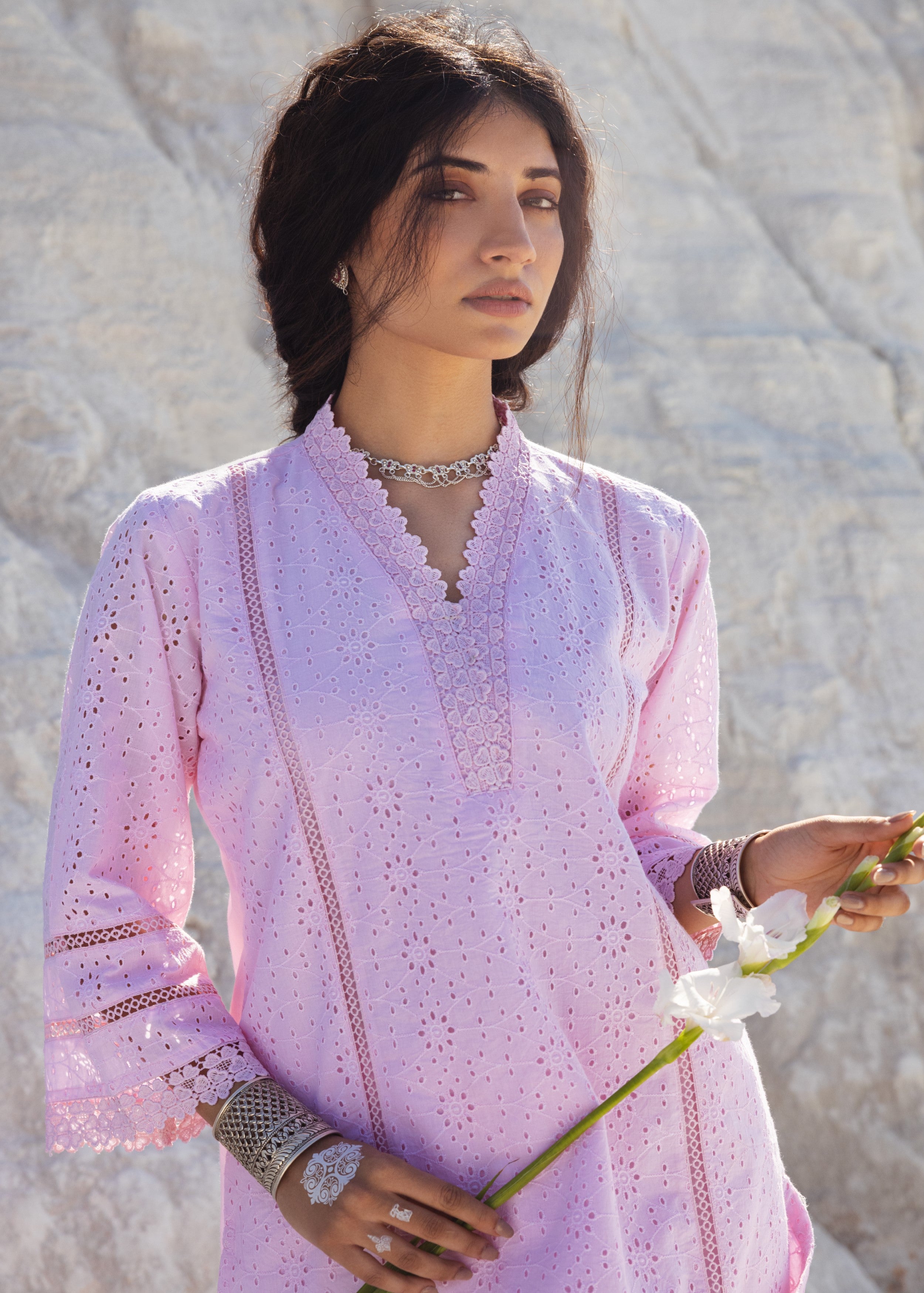 Rose Pink Embroidered Organic Cotton Kurta Set