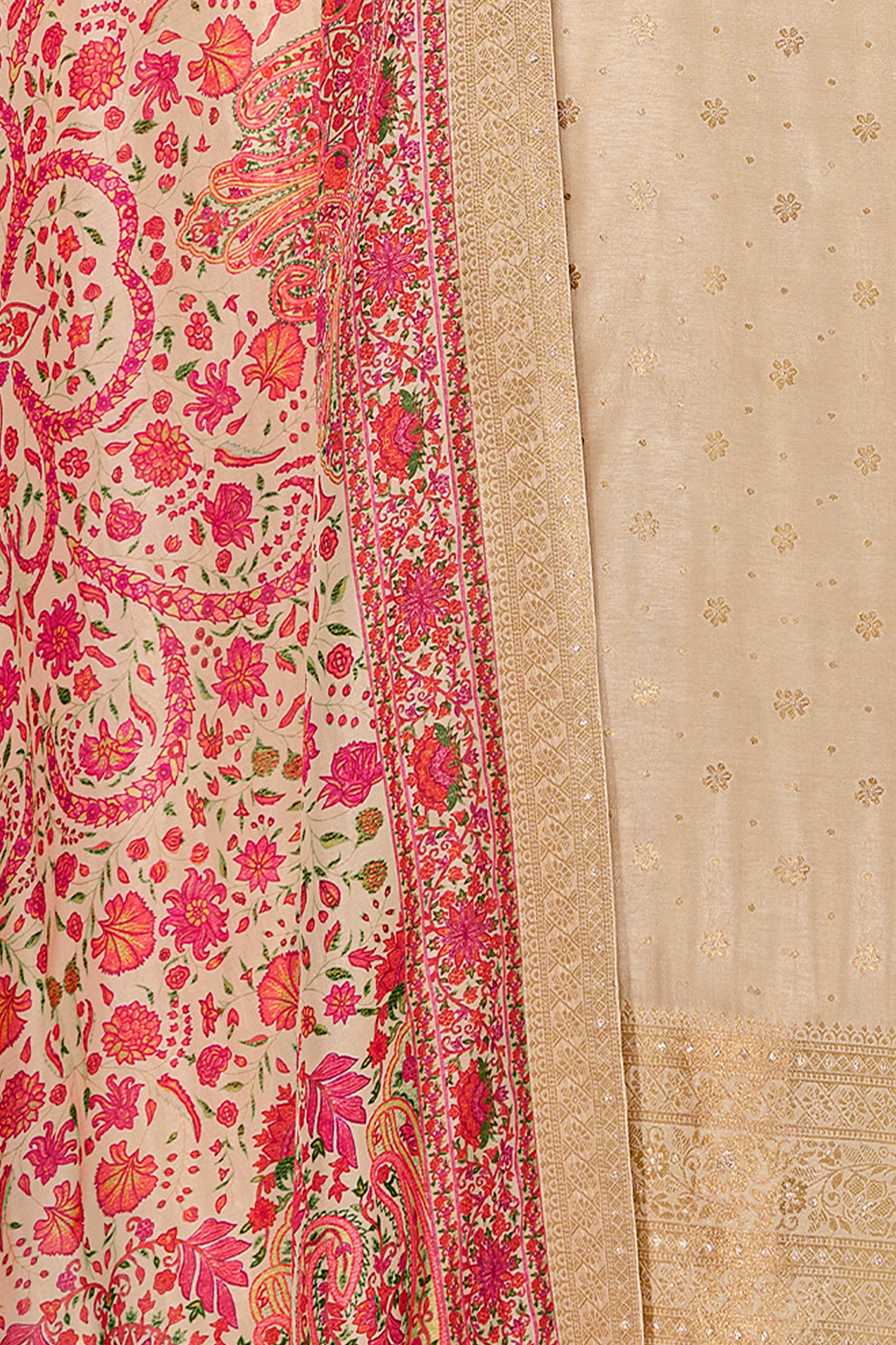 Champagne Beige Banarasi Silk Embroidered Kurta Set