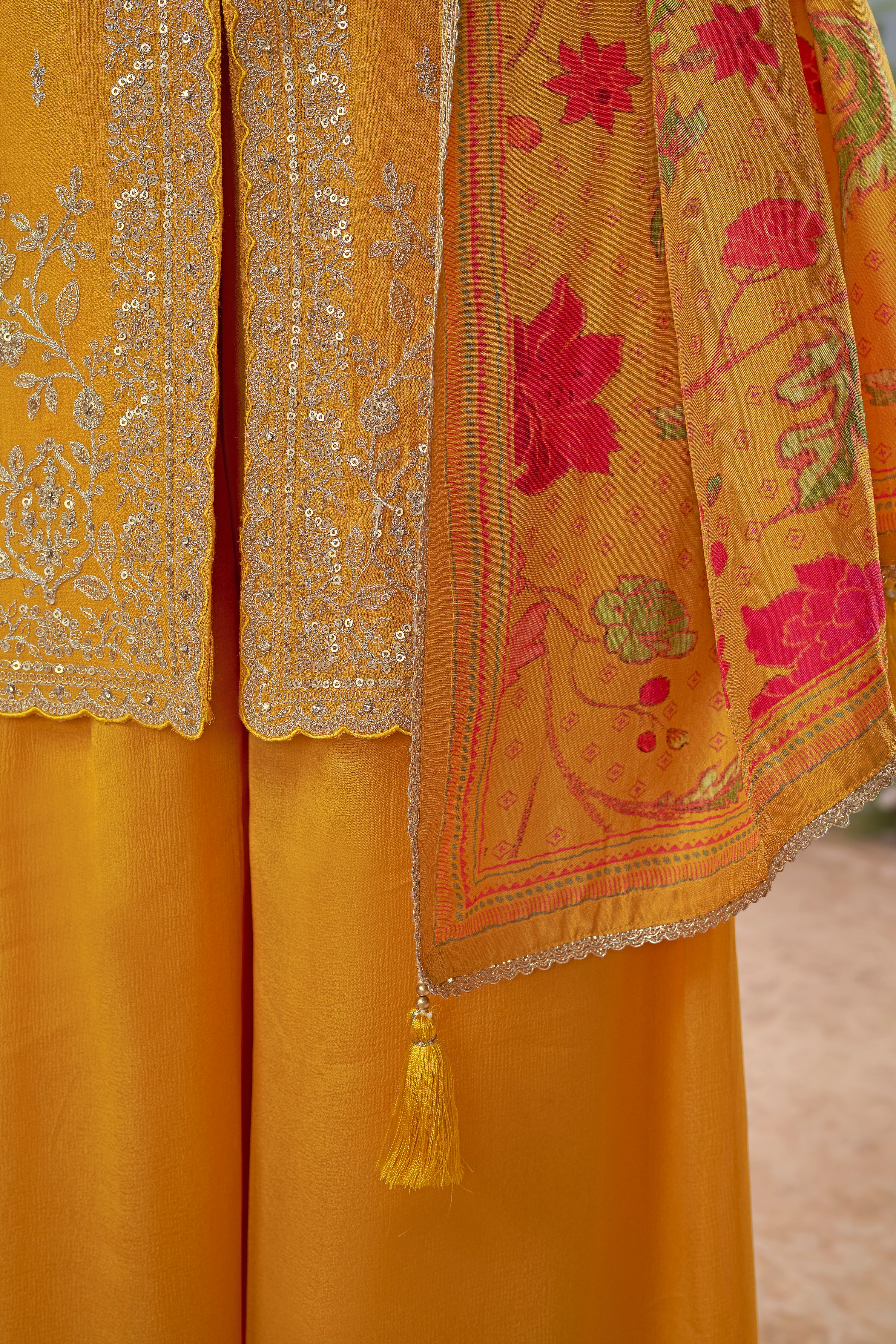 Bright Yellow Embellished Premium Silk Palazzo Set