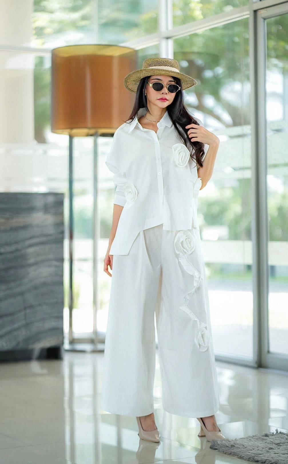 Pure White 3D Fabric Flower Applique Co-Ord Set