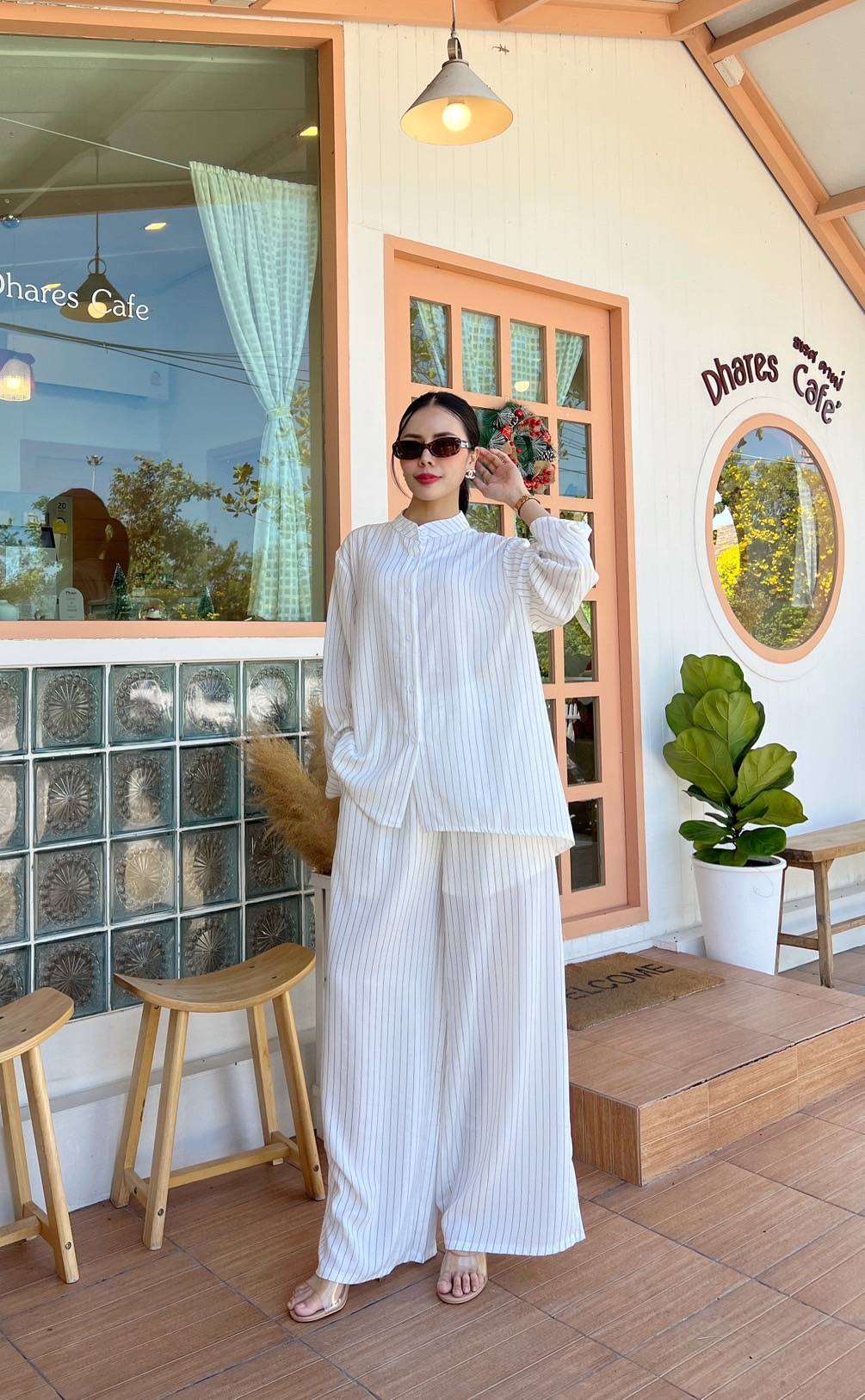 White Pinstripe Co-Ord Set