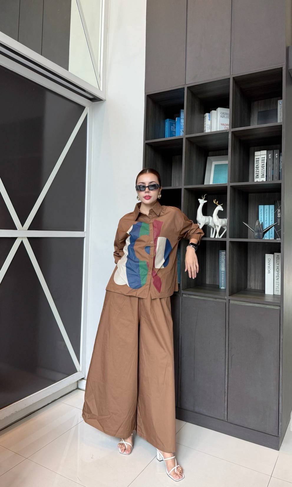 Caramel Brown Printed Cotton Twill Co-Ord Set