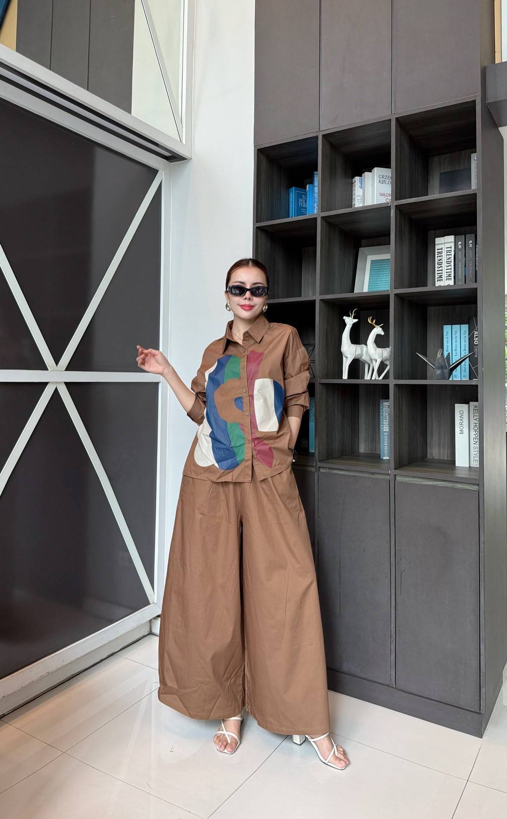 Caramel Brown Printed Cotton Twill Co-Ord Set