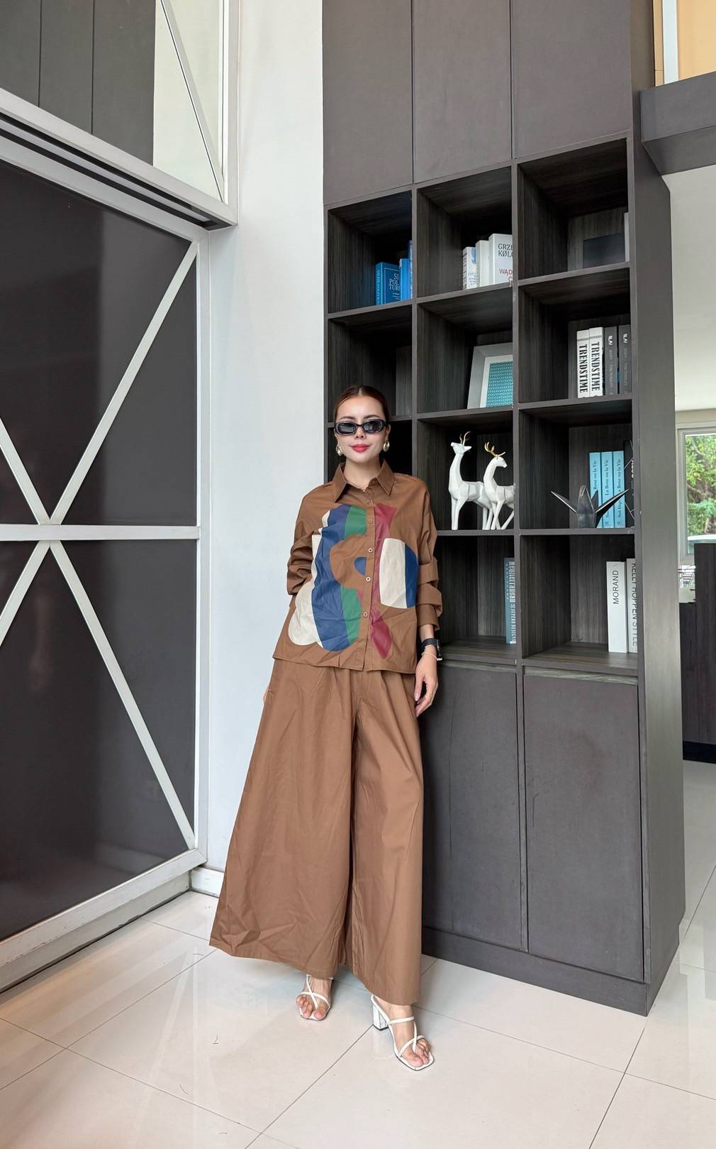 Caramel Brown Printed Cotton Twill Co-Ord Set