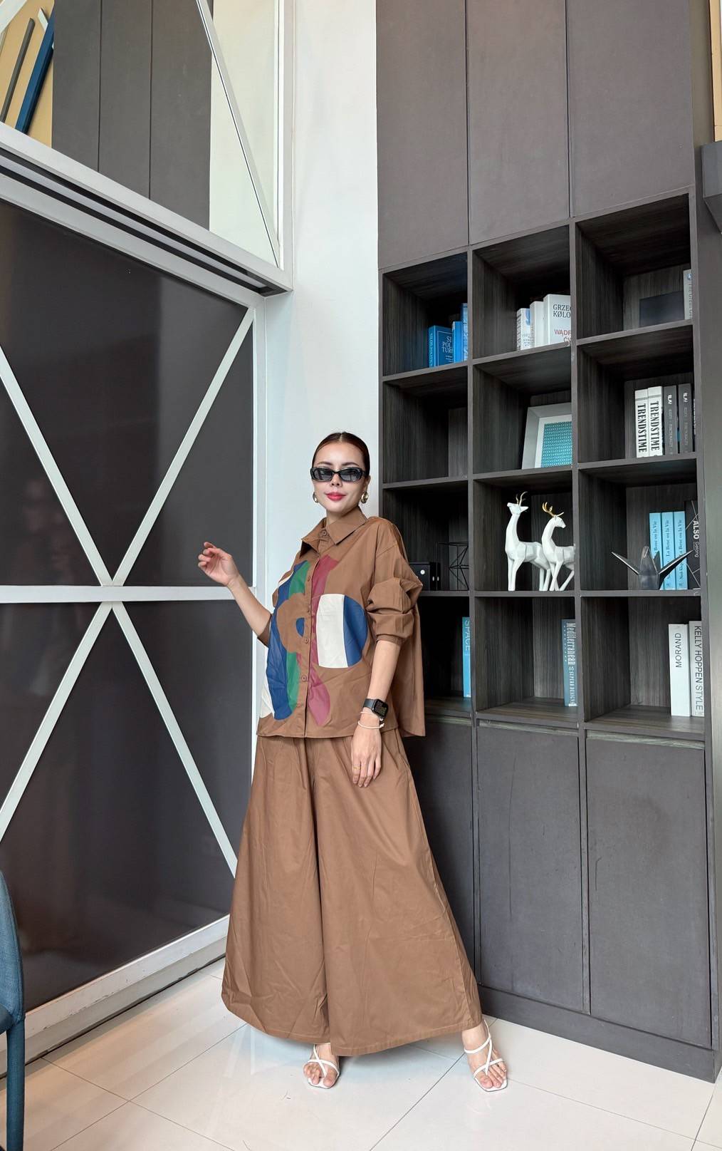 Caramel Brown Printed Cotton Twill Co-Ord Set