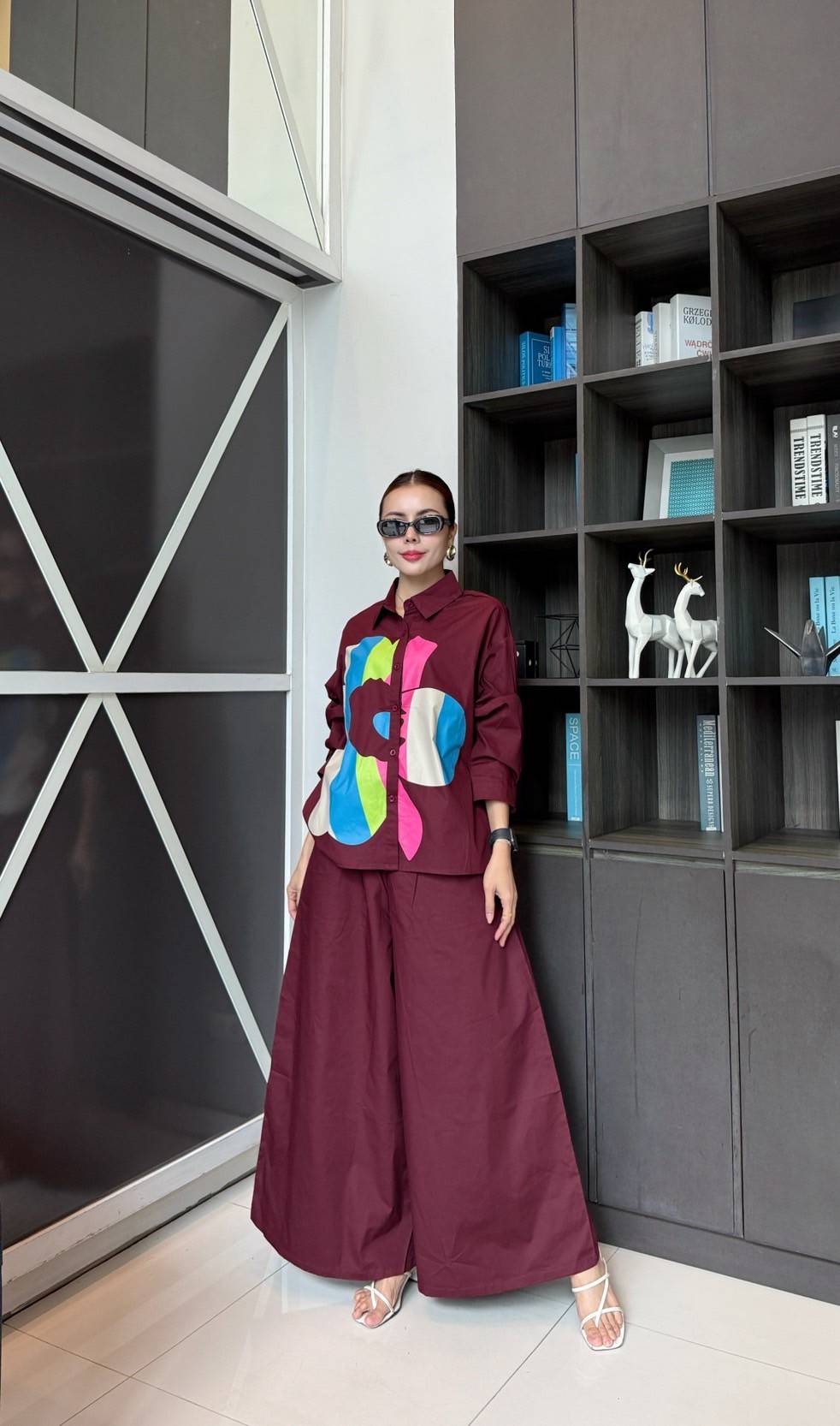 Berry Wine Printed Cotton Twill Co-Ord Set