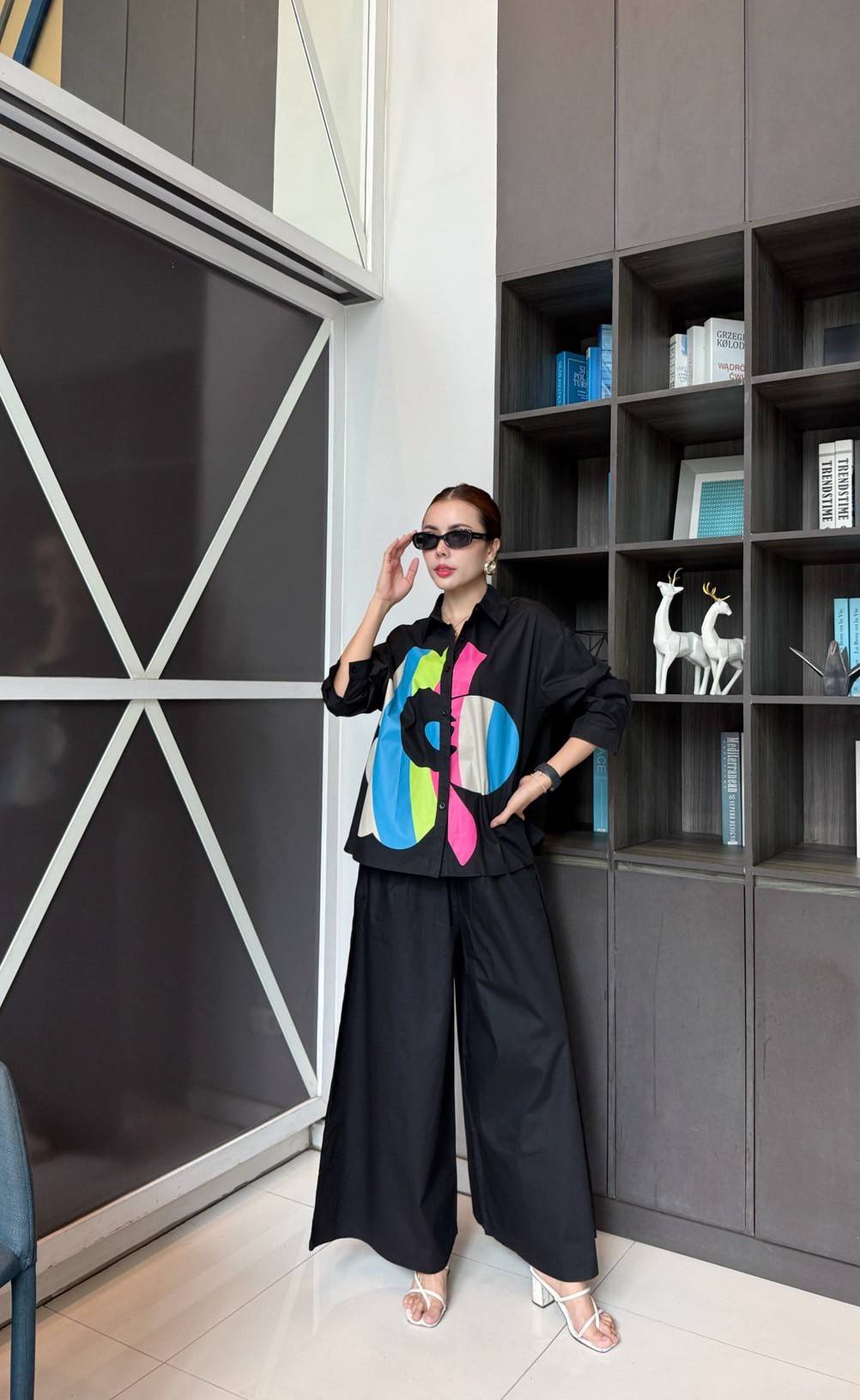 Jet Black Printed Cotton Twill Co-Ord Set