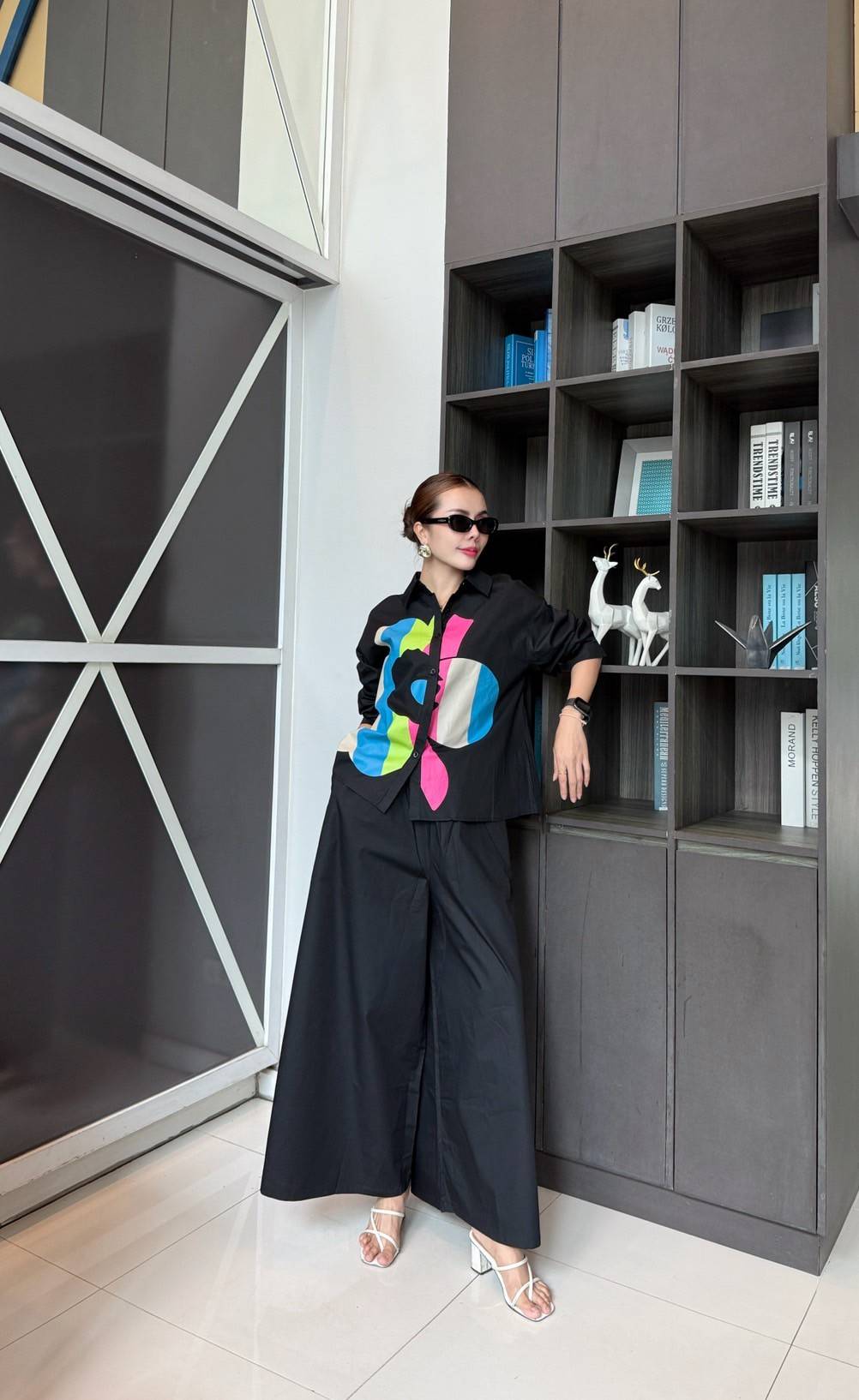 Jet Black Printed Cotton Twill Co-Ord Set