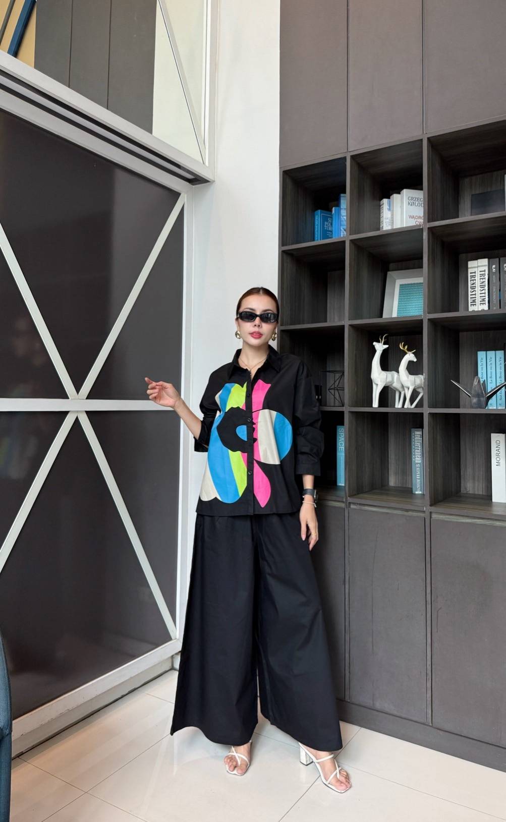 Jet Black Printed Cotton Twill Co-Ord Set