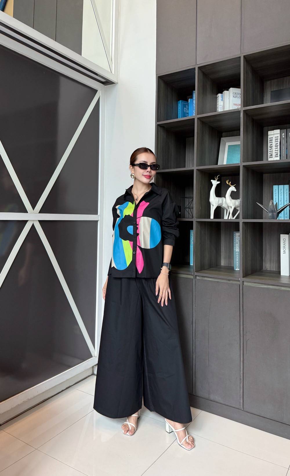 Jet Black Printed Cotton Twill Co-Ord Set