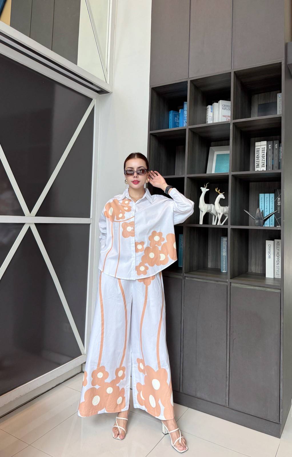 White Printed Cotton Satin Co-Ord Set