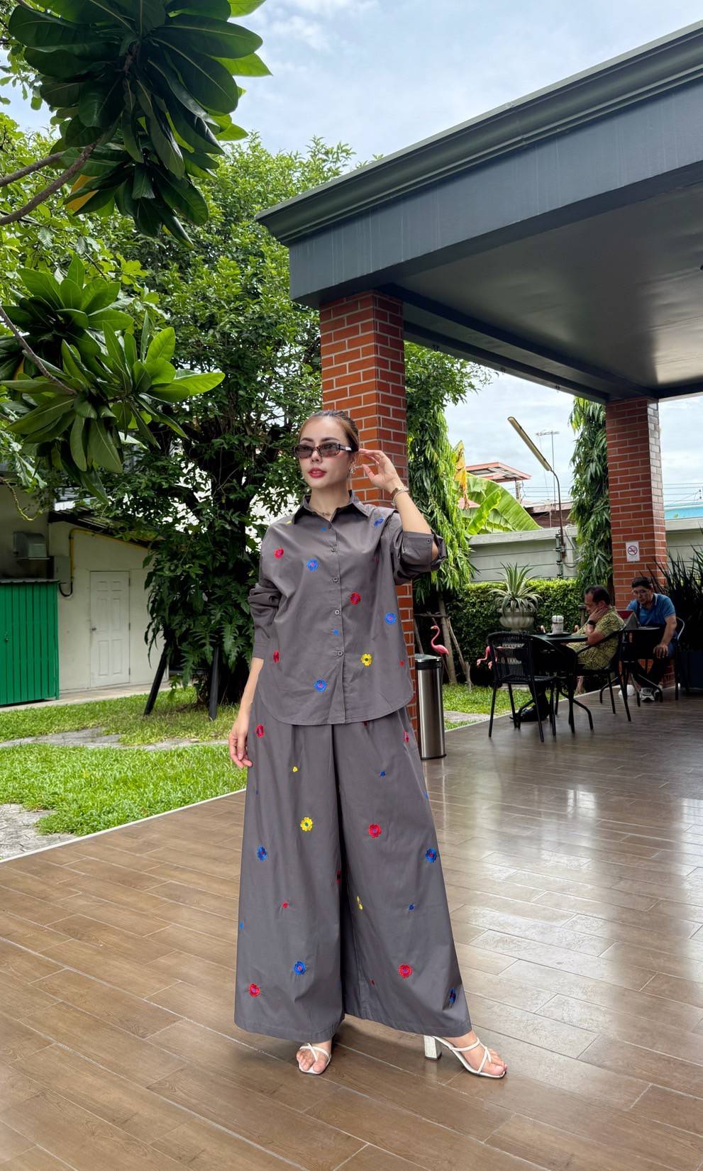 Slate Grey Embroidered Organic Cotton Co-Ord Set