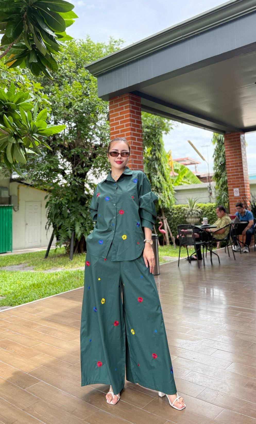 Moss Green Embroidered Organic Cotton Co-Ord Set