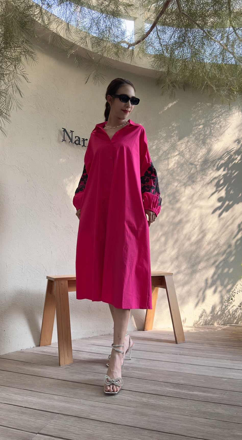 Hot Pink Embroidered Cotton Dress