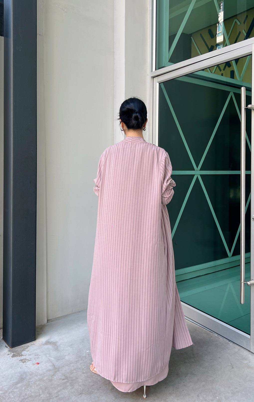 Dusty Lavender Pinstripe Printed Crepe Silk Dress