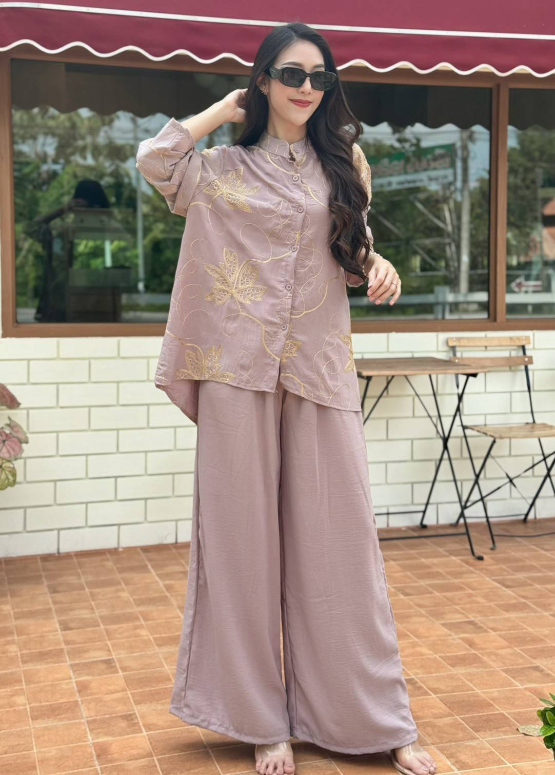 Muted Mauve Embellished Crepe Silk Co-Ord Set