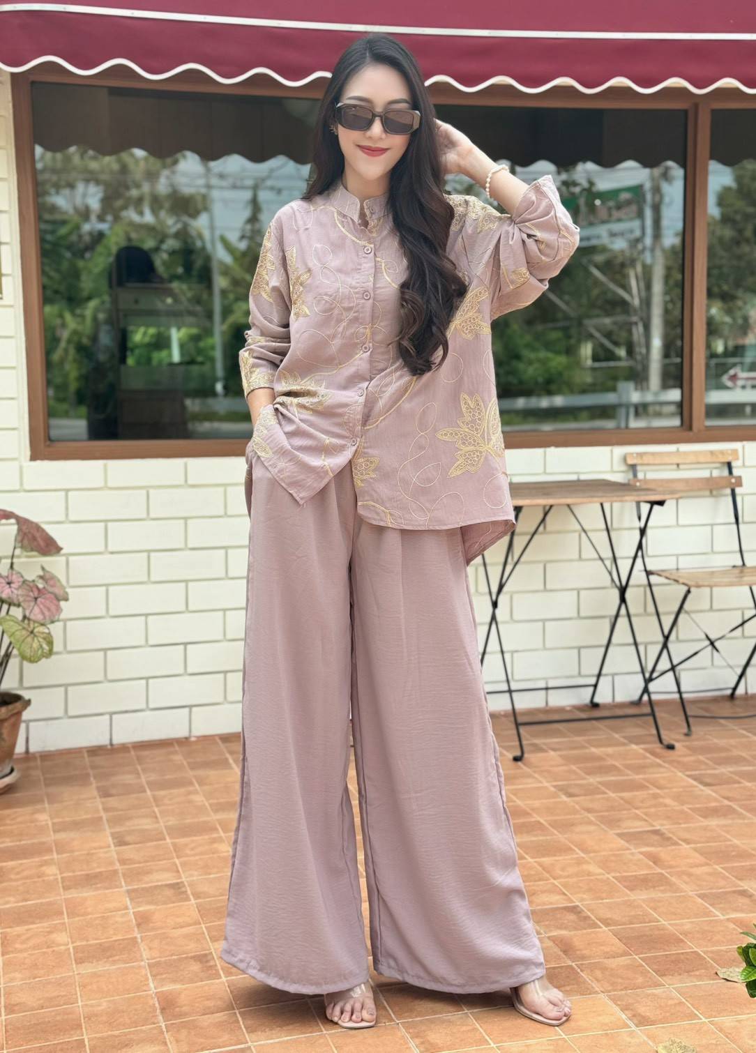 Muted Mauve Embellished Crepe Silk Co-Ord Set