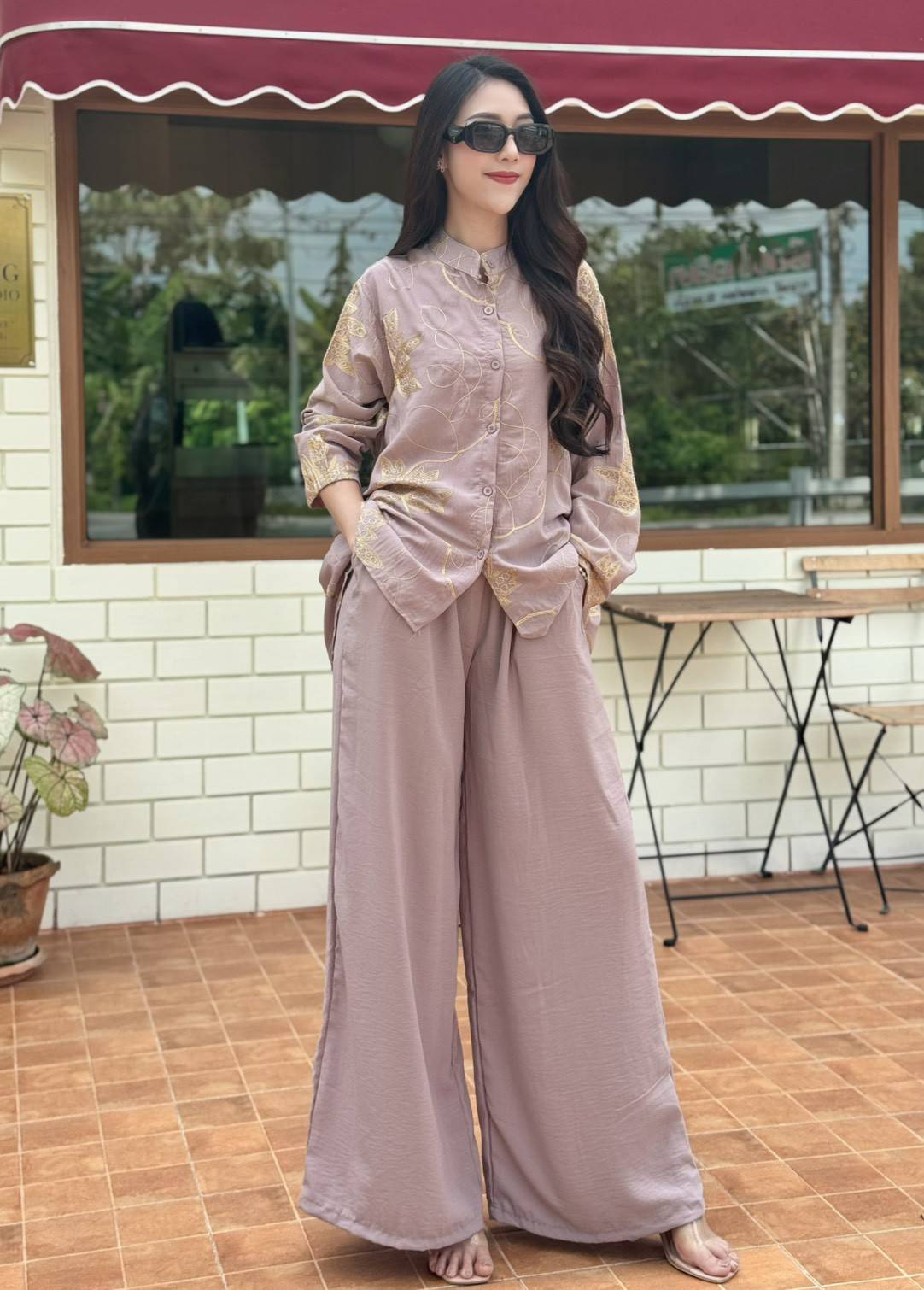 Muted Mauve Embellished Crepe Silk Co-Ord Set