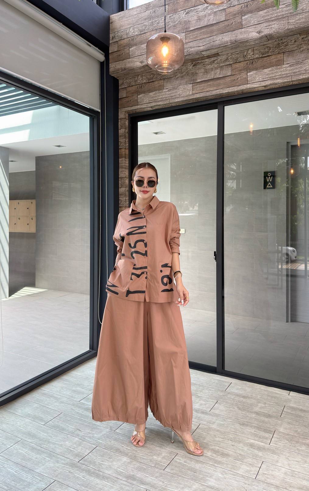 Terracotta Peach Printed Organic Cotton Co-Ord Set