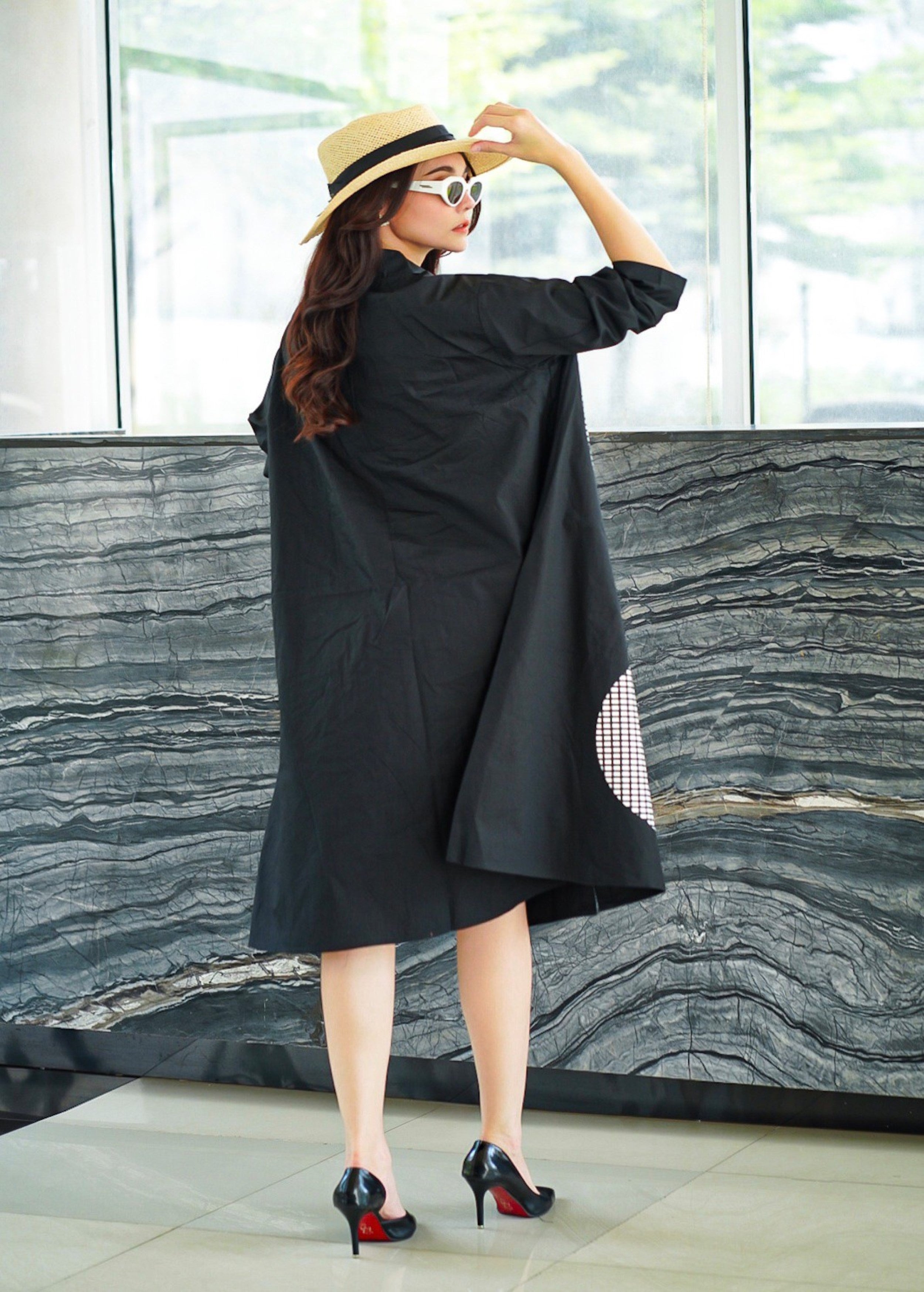 Black Geometric Printed Cotton Dress