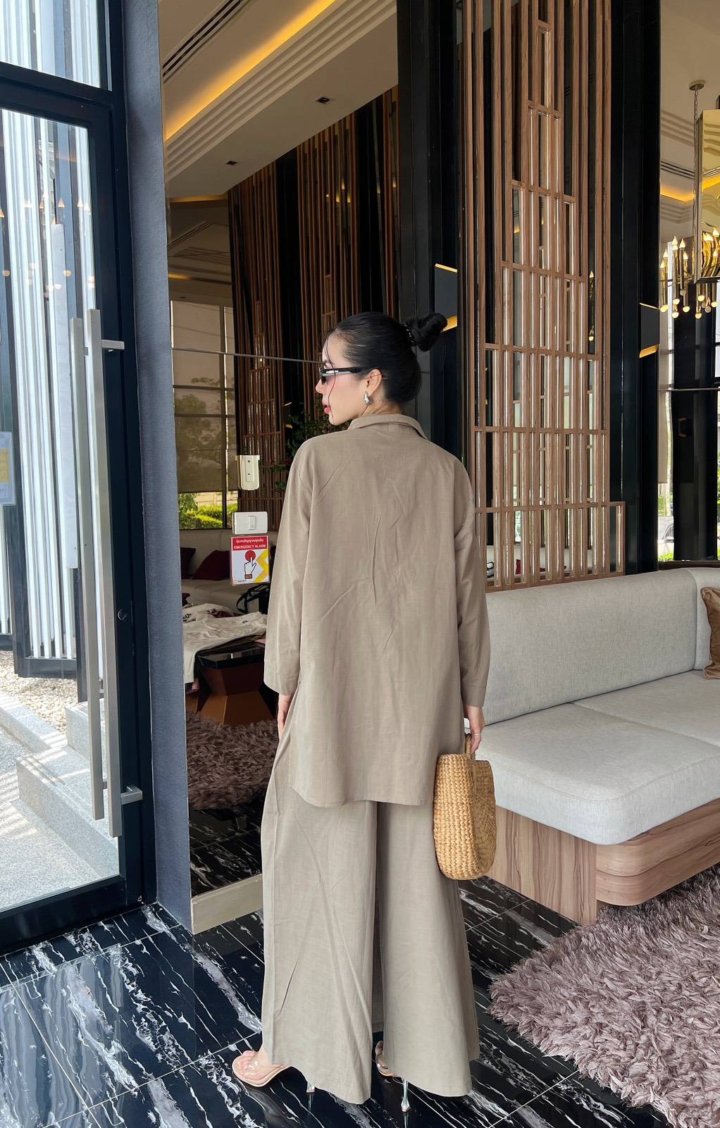 Greige Grey Button-Detail Organic Cotton Co-Ord Set