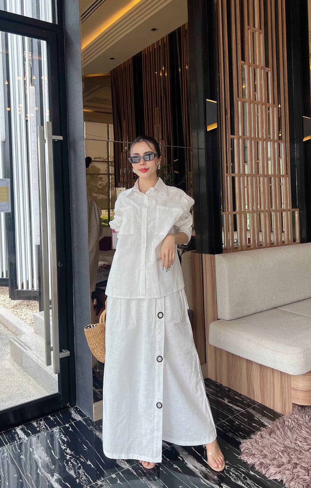 White Button-Detail Organic Cotton Co-Ord Set