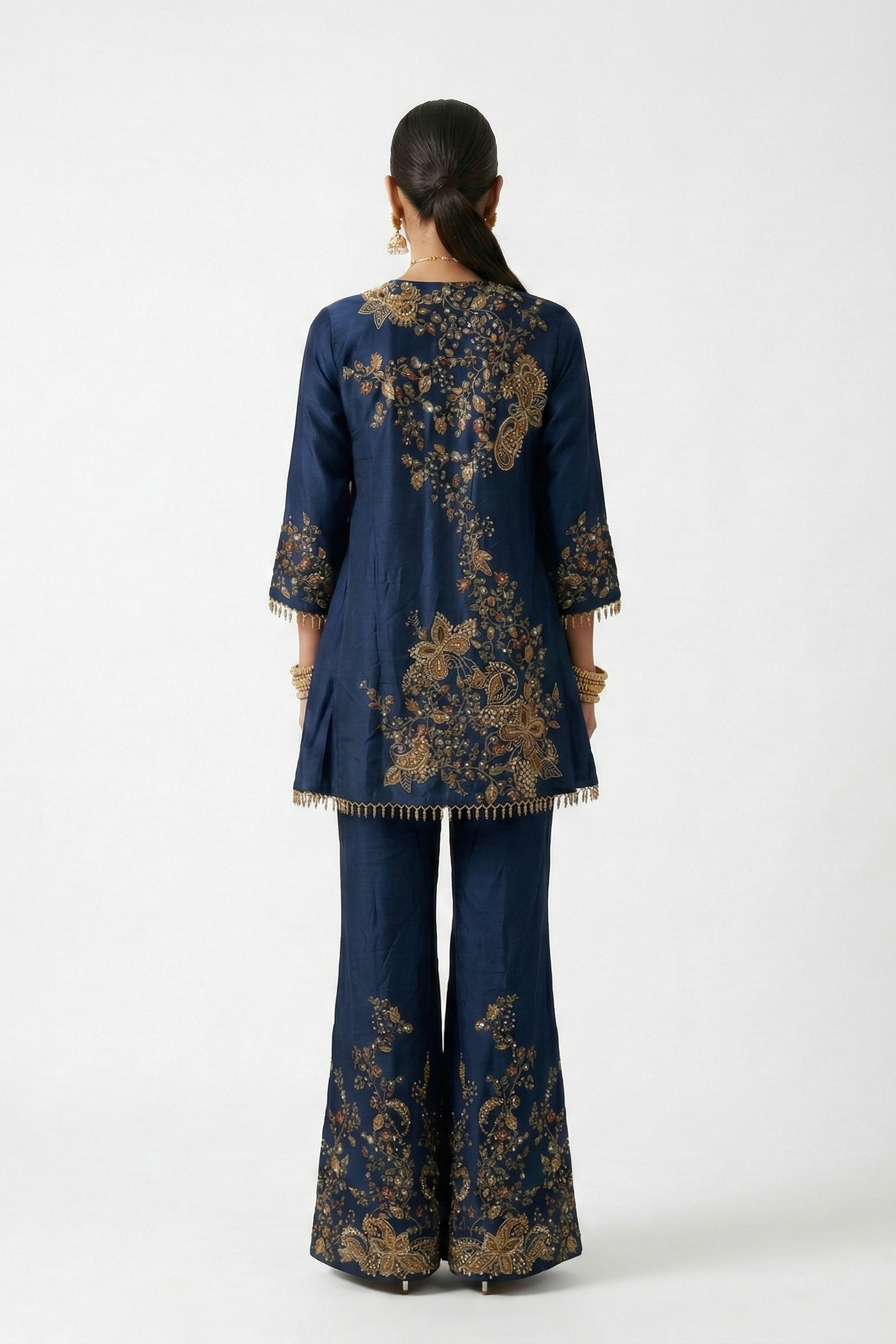 Phthalo Blue Embroidered Dola Silk Palazzo Set