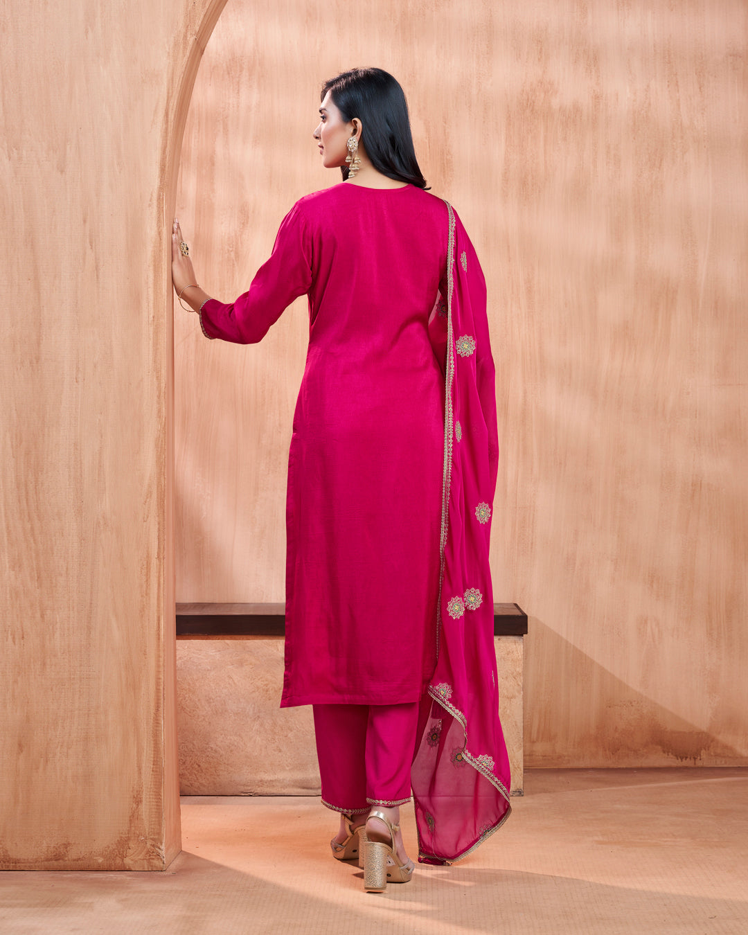 Crimson Bloom Embellished Vichitra Silk Pant Set
